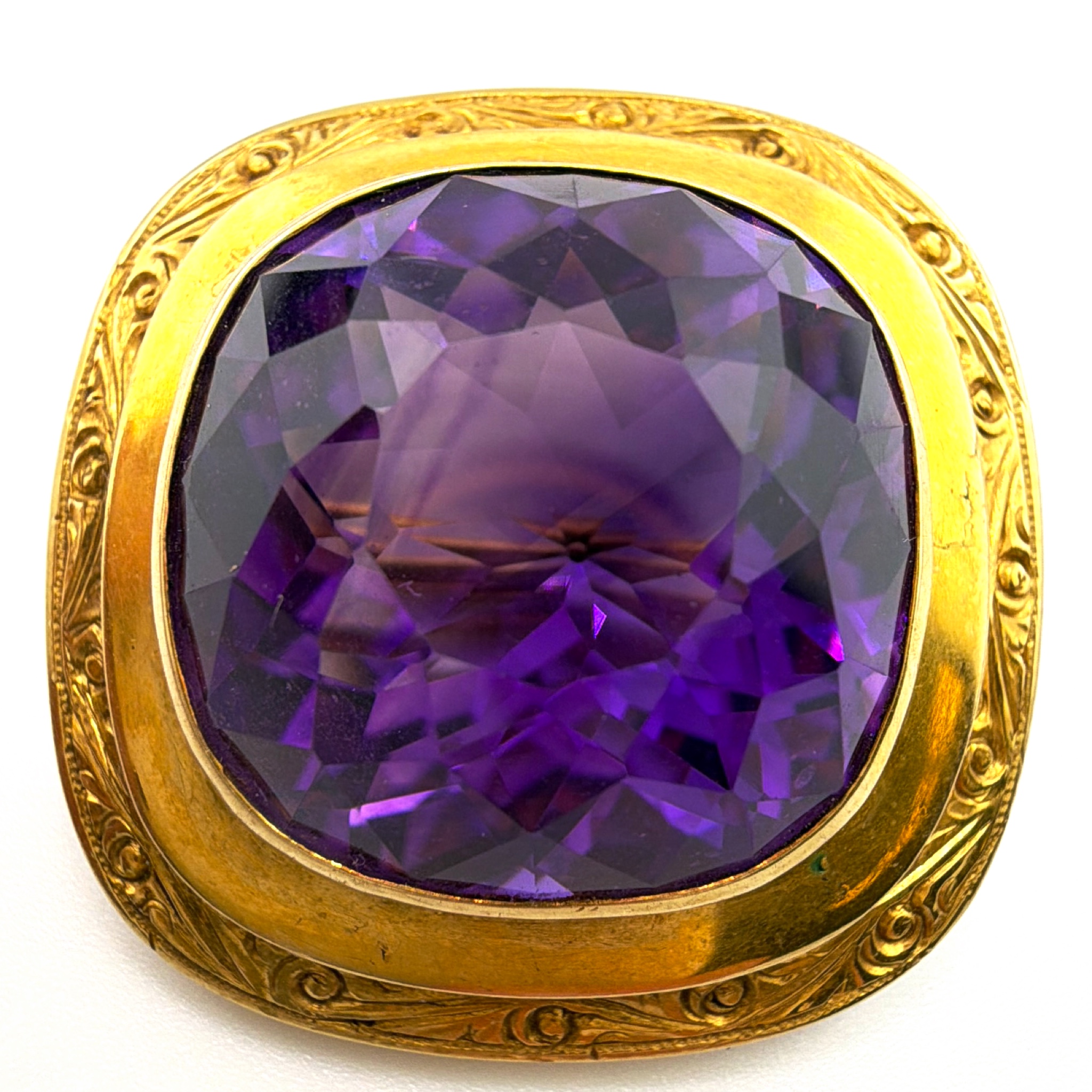 Huge Victorian 1880s–1900s 14K Gold Siberian Amethyst Cushion Brooch 11.76g $2750-$5000 — Front