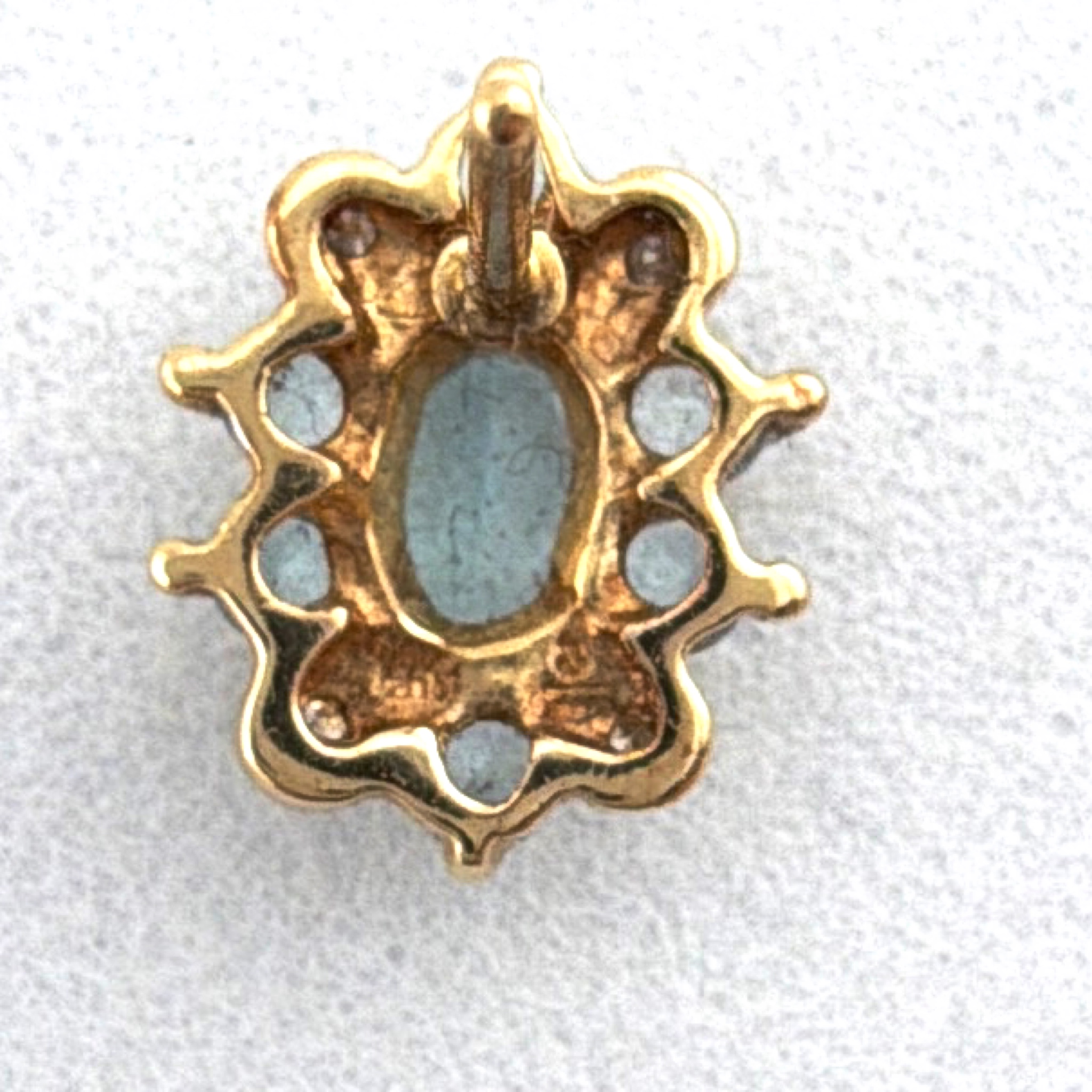 14K Gold Natural Diamonds and Blue Stone Floral Cluster Clip Earrings — Front