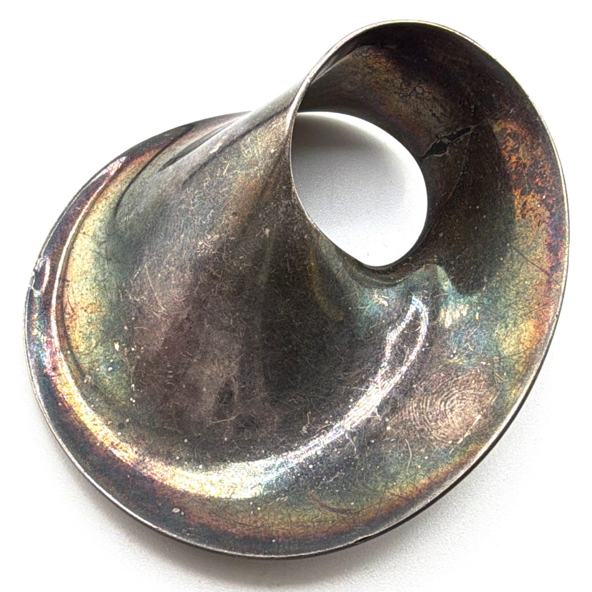 Modernist Jondell Sterling Silver Spiral Brooch, Spain 925, 31.42g — Back