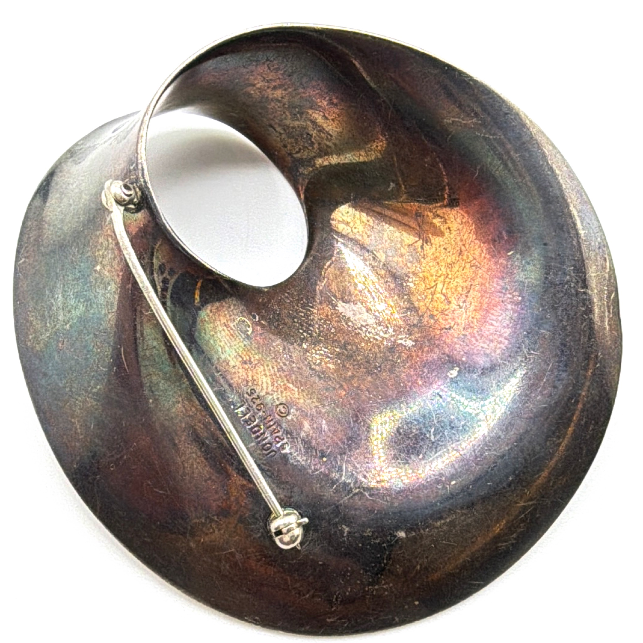 Modernist Jondell Sterling Silver Spiral Brooch, Spain 925, 31.42g — Side