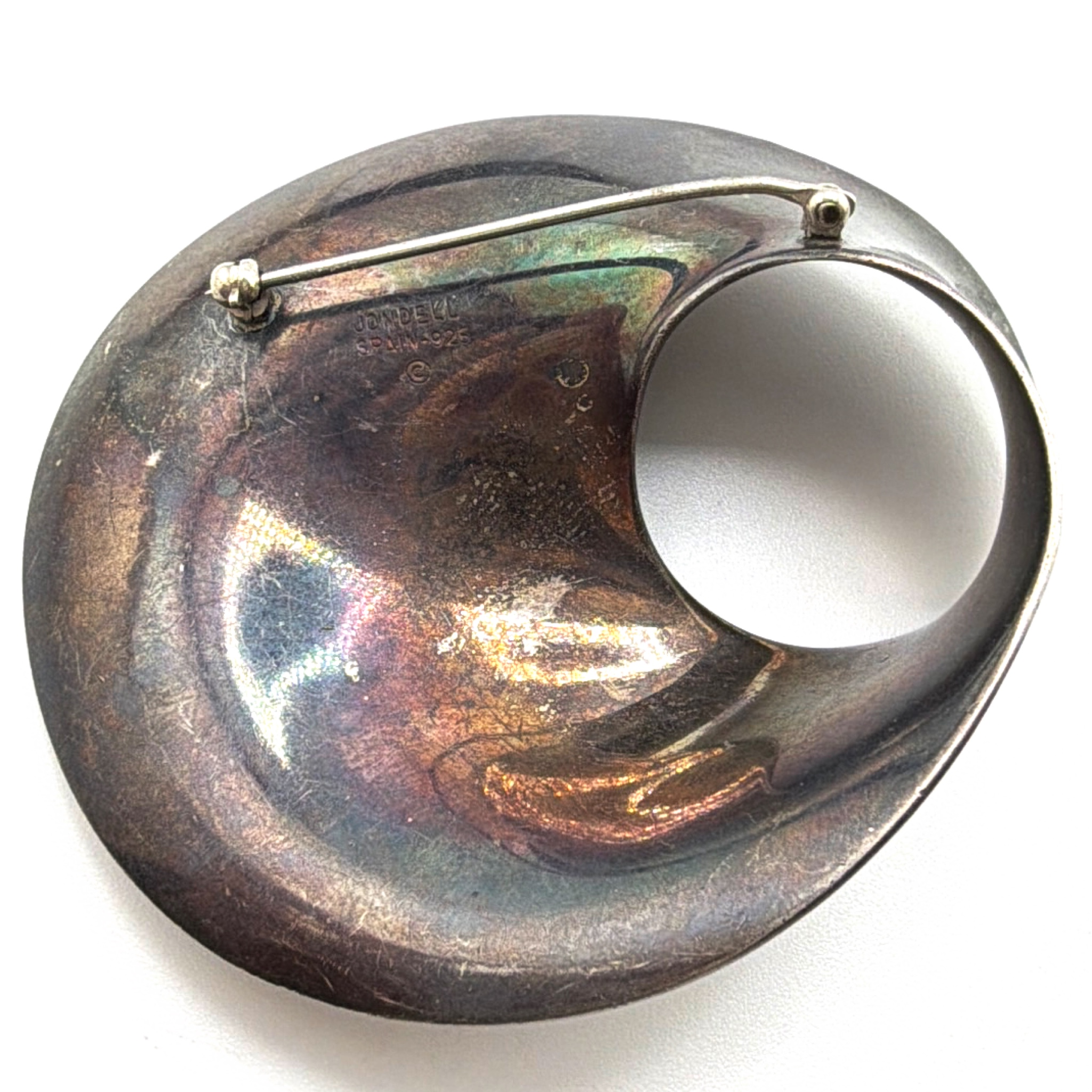 Modernist Jondell Sterling Silver Spiral Brooch, Spain 925, 31.42g — Detail
