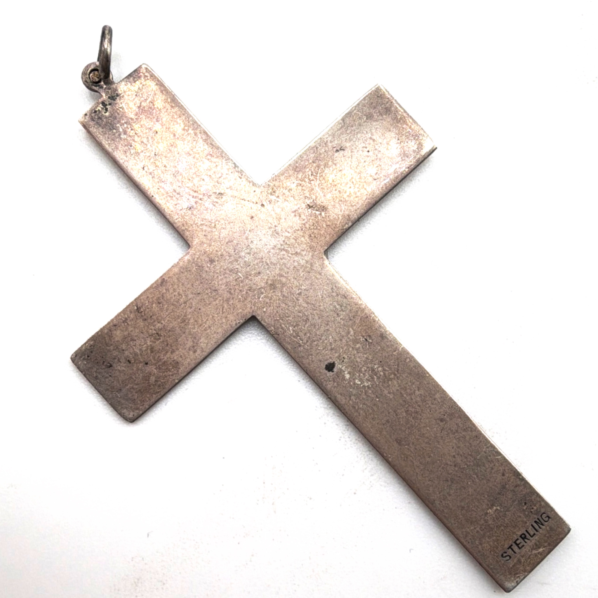 Vintage Large Sterling Geometric Engraved Cross Pendant 10.44g 2.75 in — Side