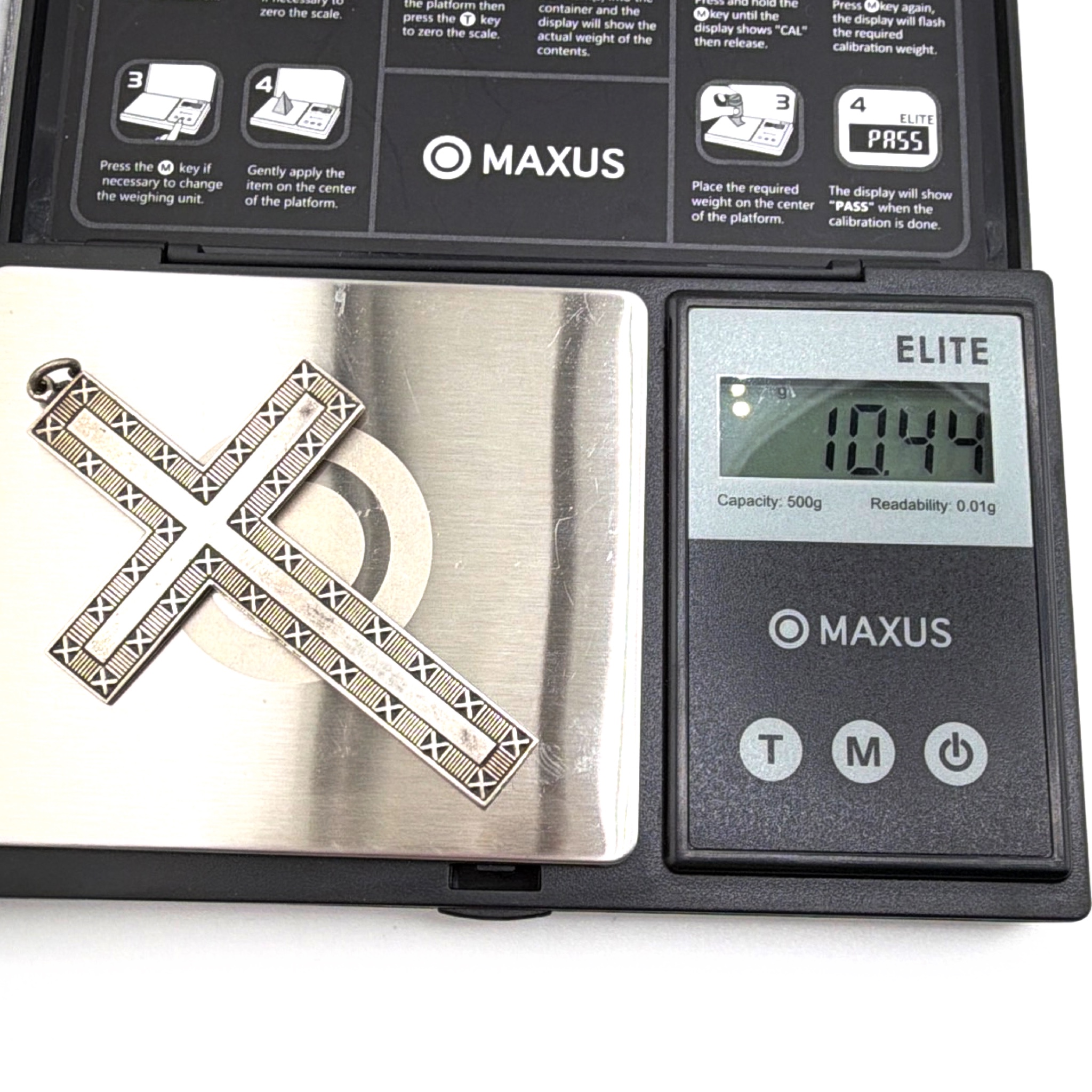 Vintage Large Sterling Geometric Engraved Cross Pendant 10.44g 2.75 in — For scale