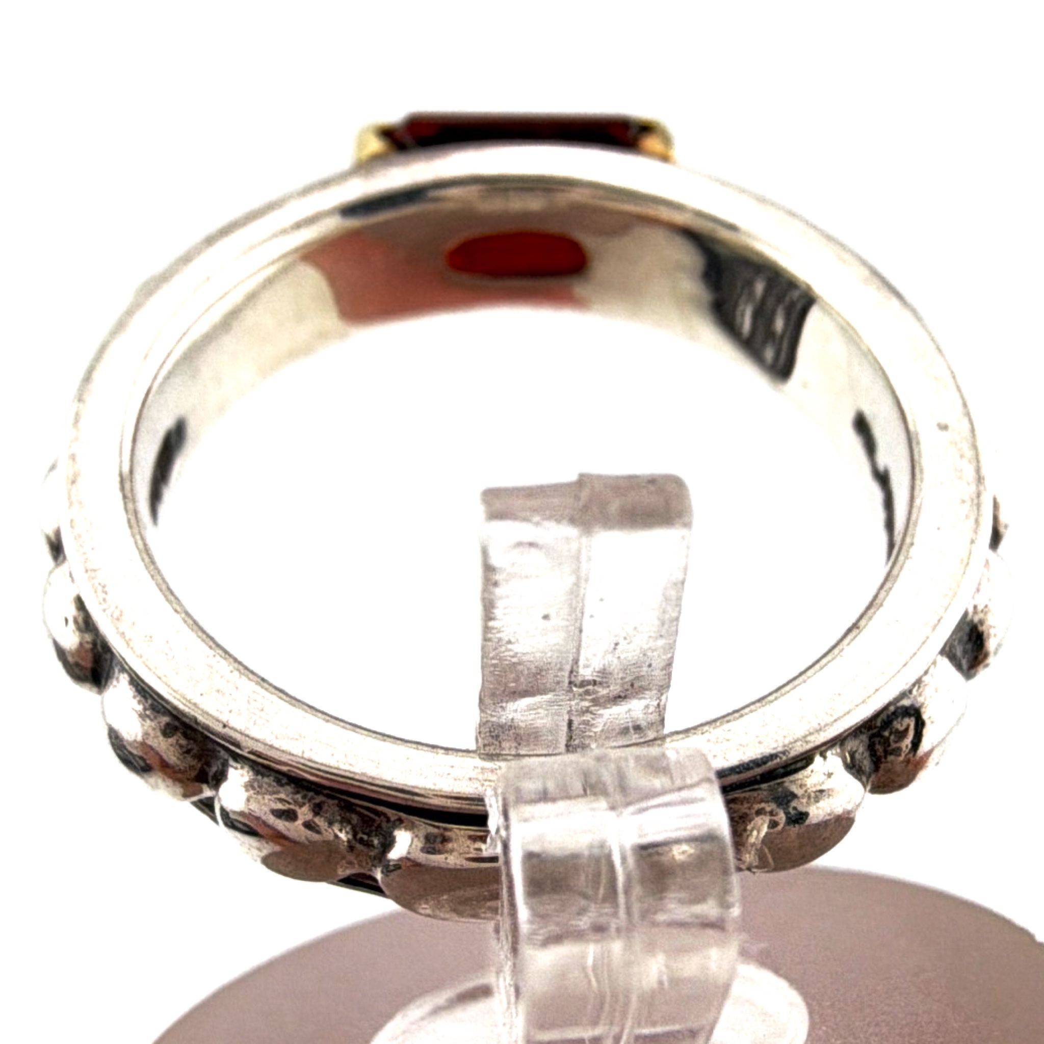 Lagos Sterling & 18K Motif Garnet Ring Size 6, 5.25g — Front