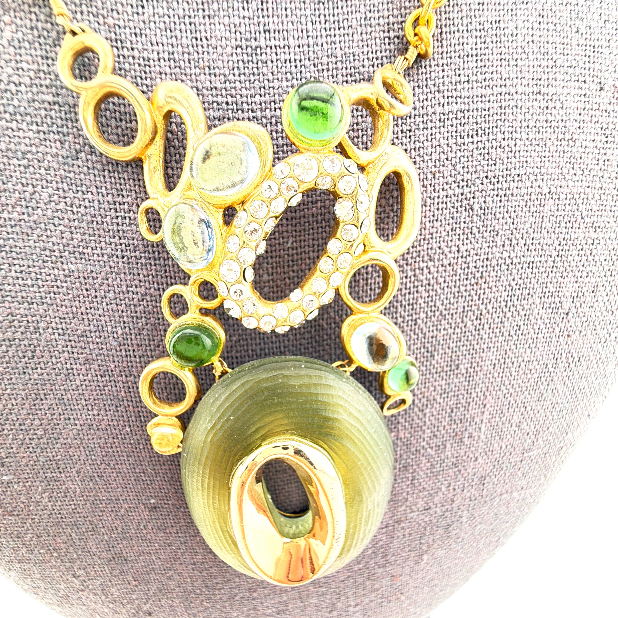 Contemporary Alexis Bittar Gold Tone Green Lucite Statement Necklace 16-19in 45.24g — Front