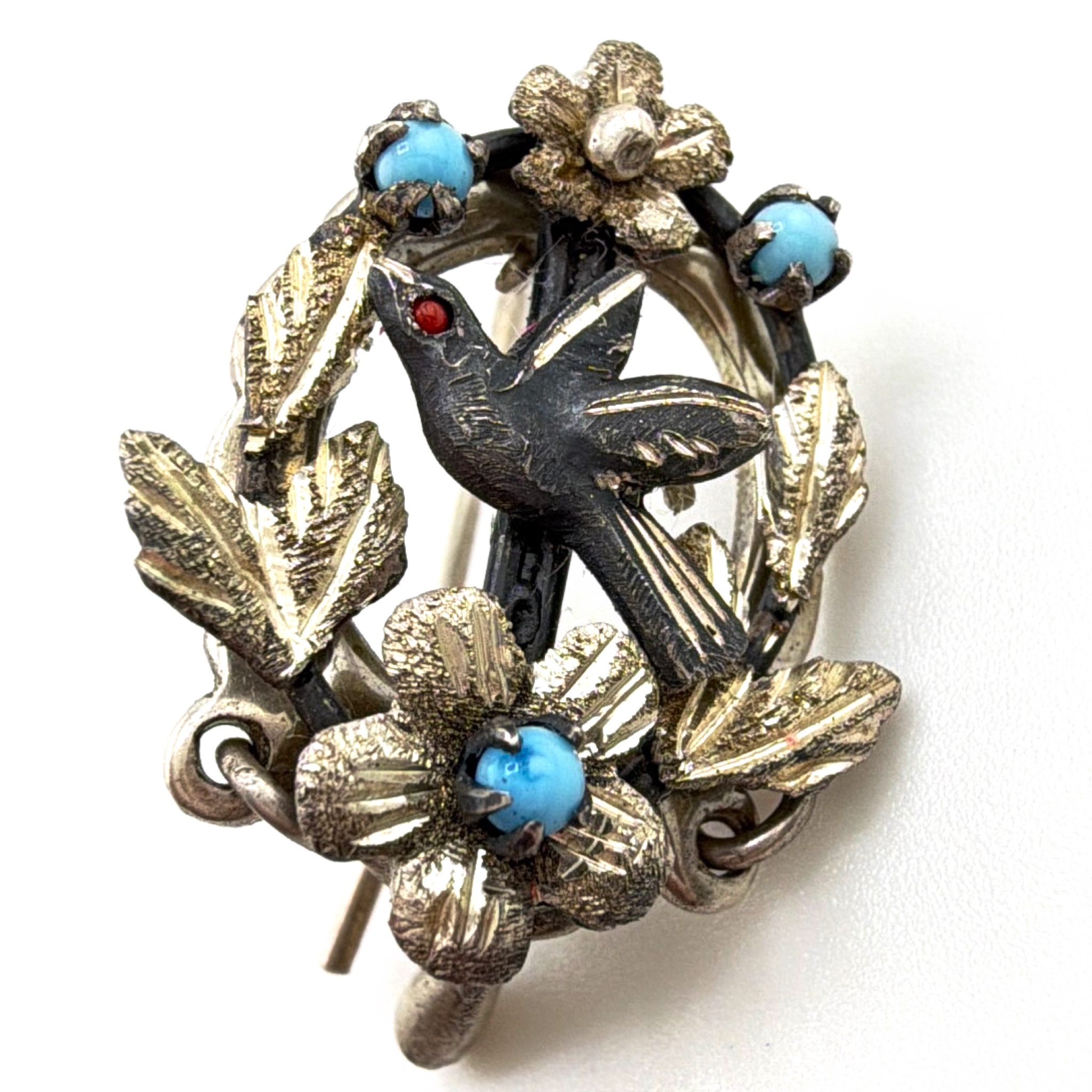 Victorian style Sterling Bird Swallow Floral Brooch, Dangles 3.67g
