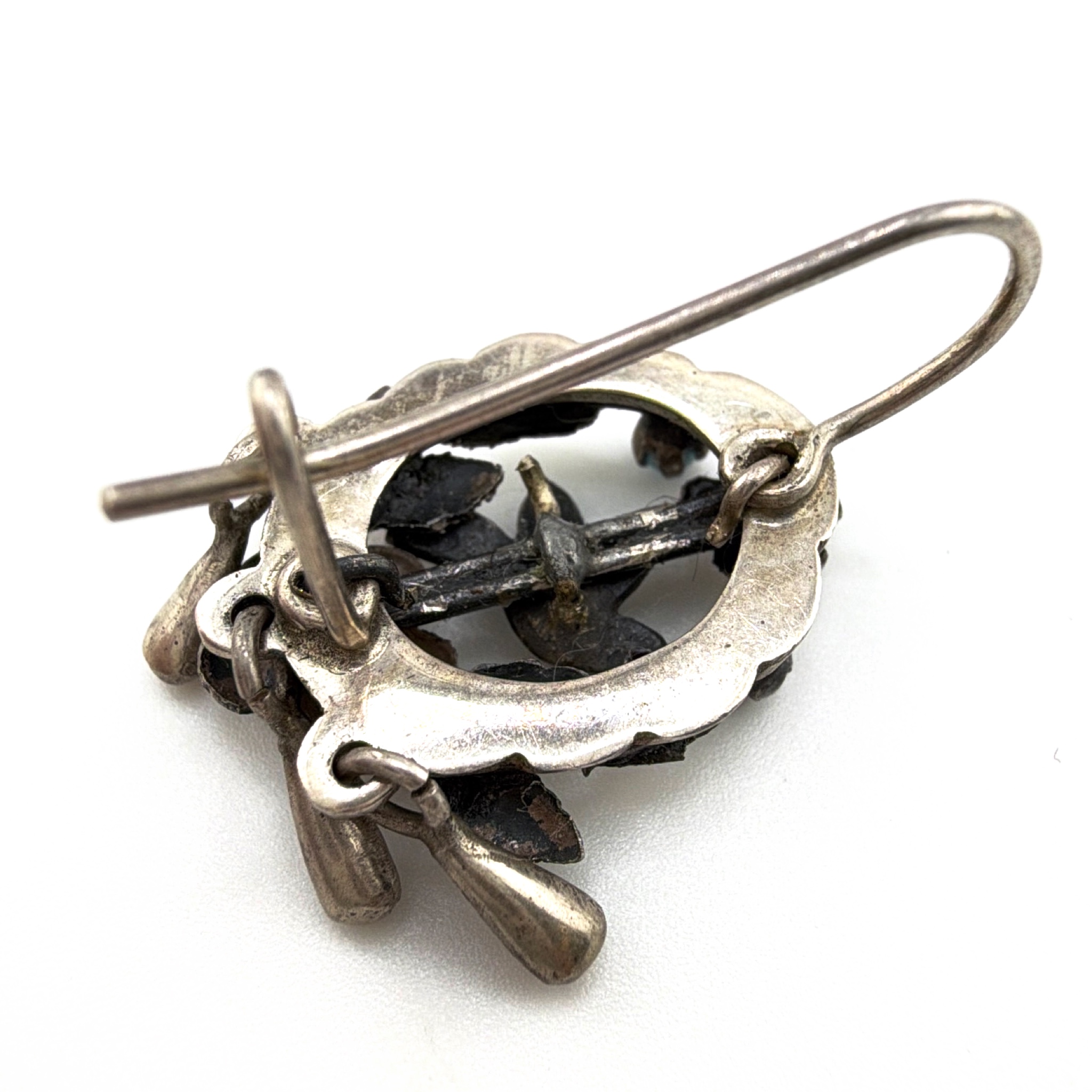 Victorian style Sterling Bird Swallow Floral Brooch, Dangles 3.67g — Front