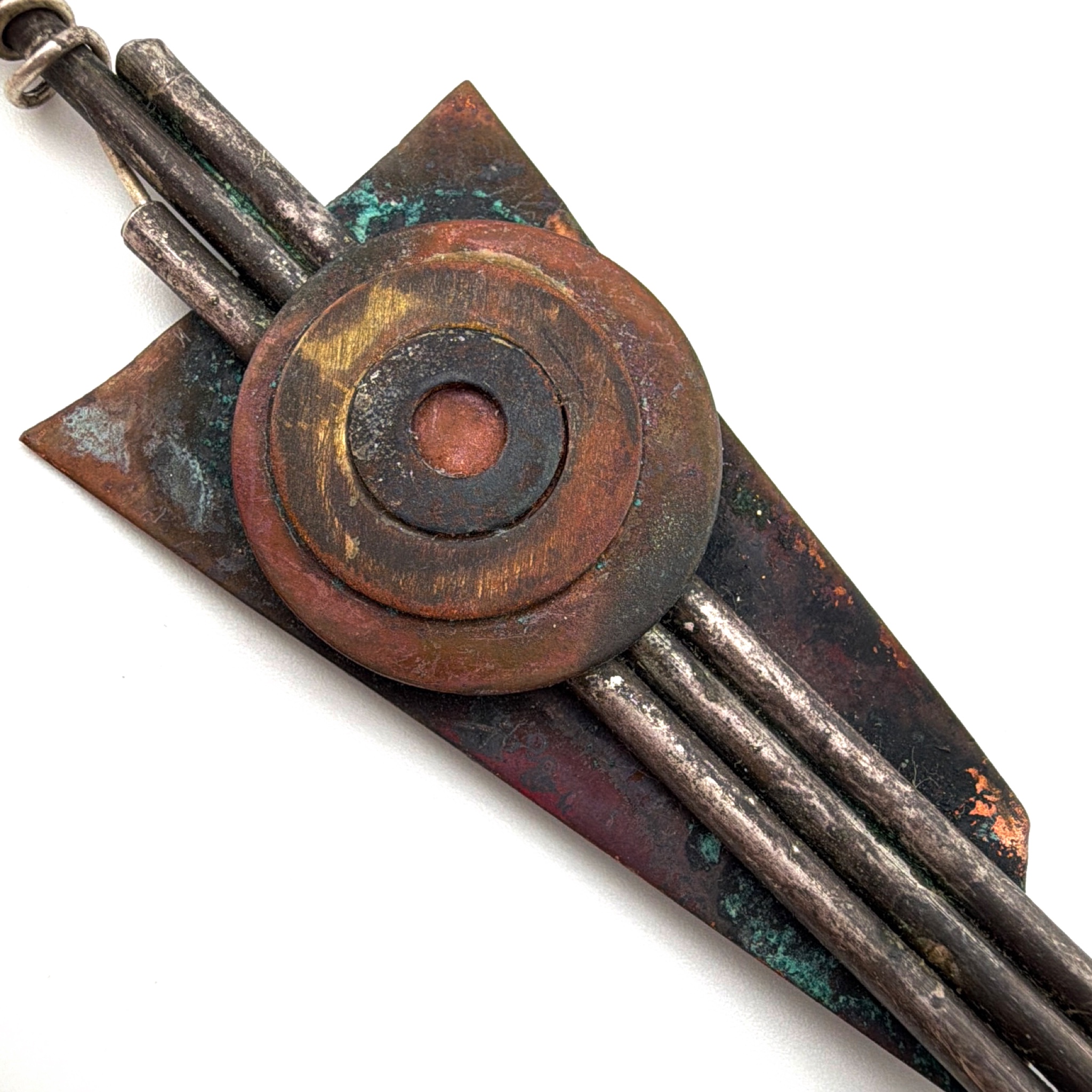 70s–80s Modernist Brutalist Copper Wire Assemblage Pendant 14.00g 4.25 in — Back