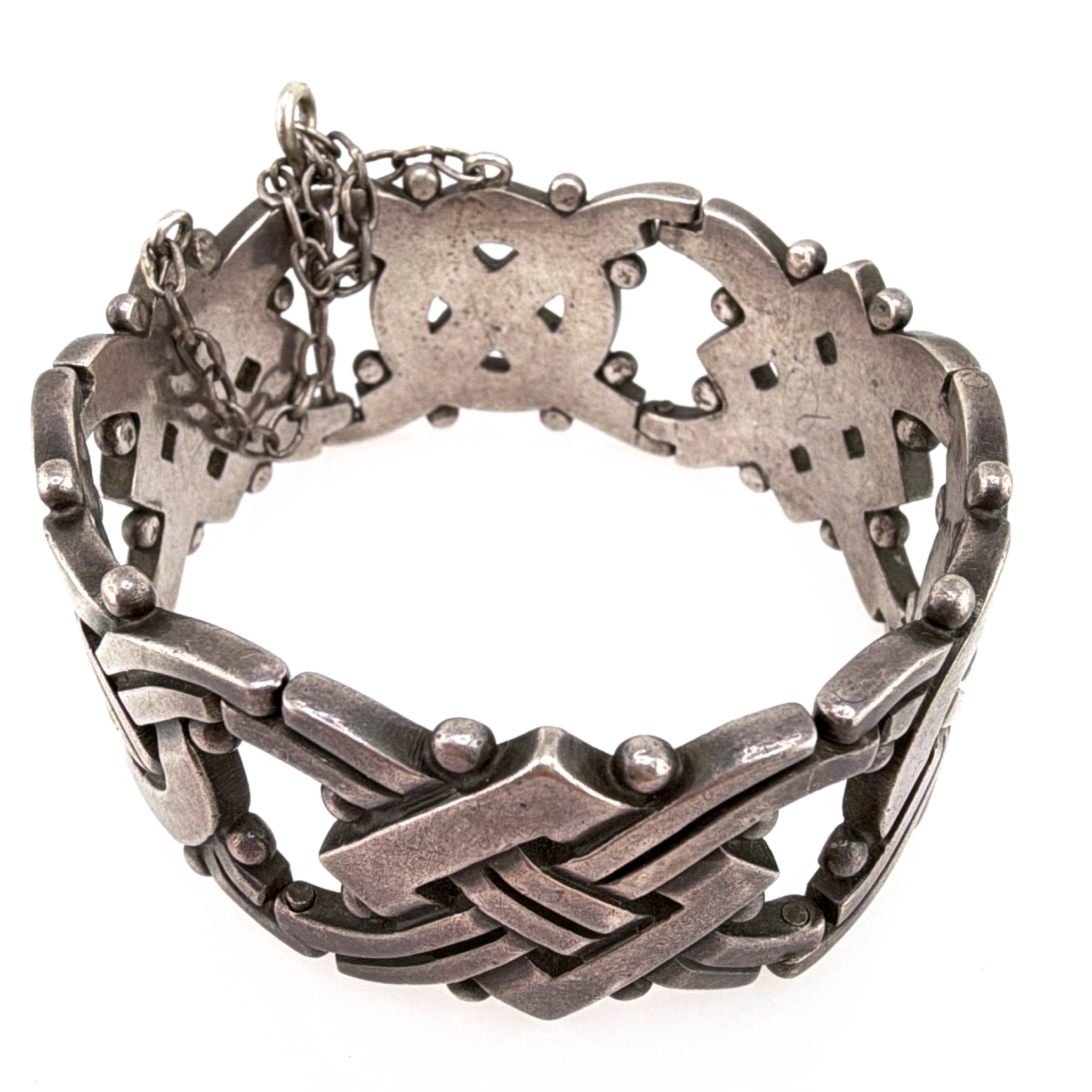 Mid-Century 40s–50s Hector Aguilar Taxco 940 Silver Modernist Knot Bracelet 97.36g 7in — Side