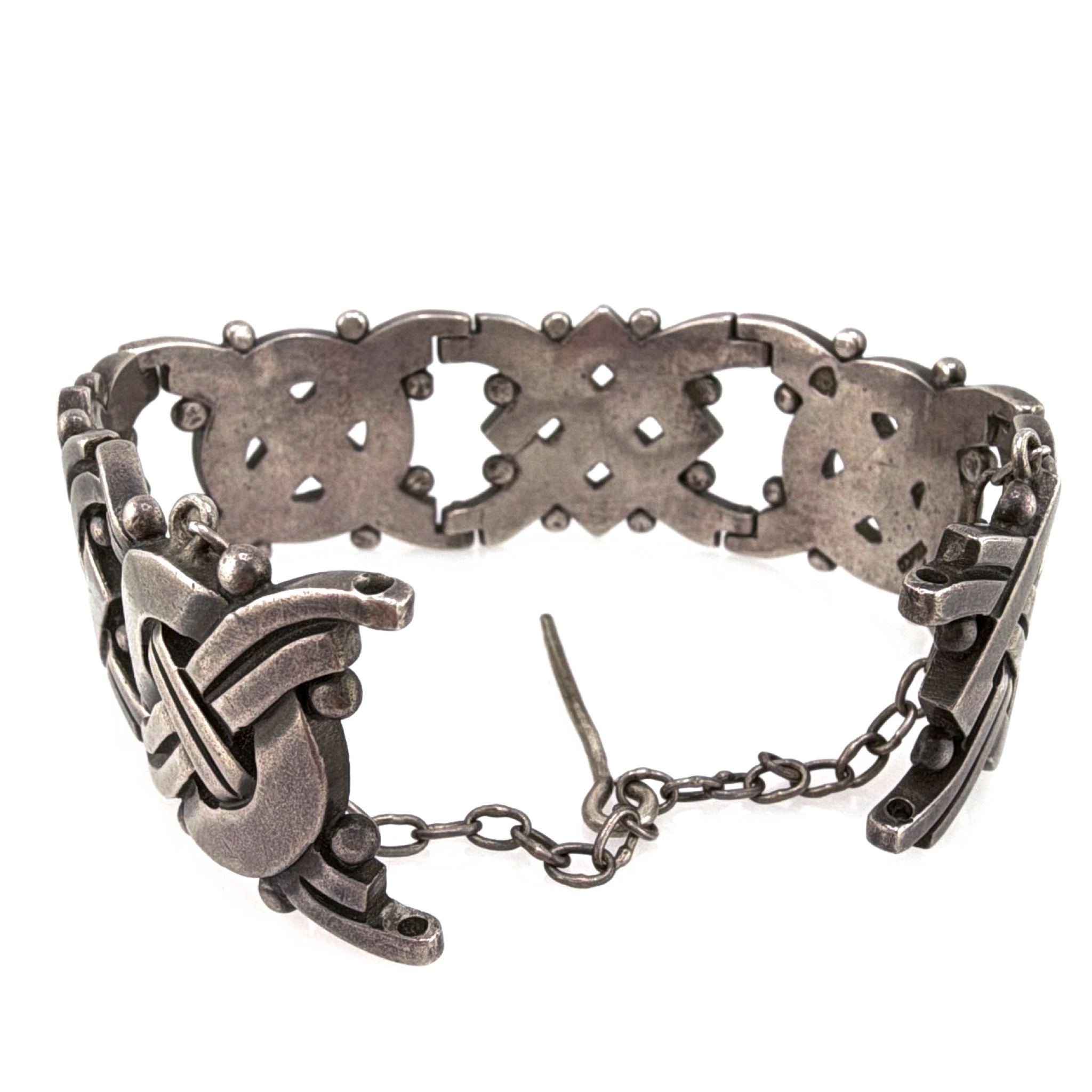 Mid-Century 40s–50s Hector Aguilar Taxco 940 Silver Modernist Knot Bracelet 97.36g 7in — Back