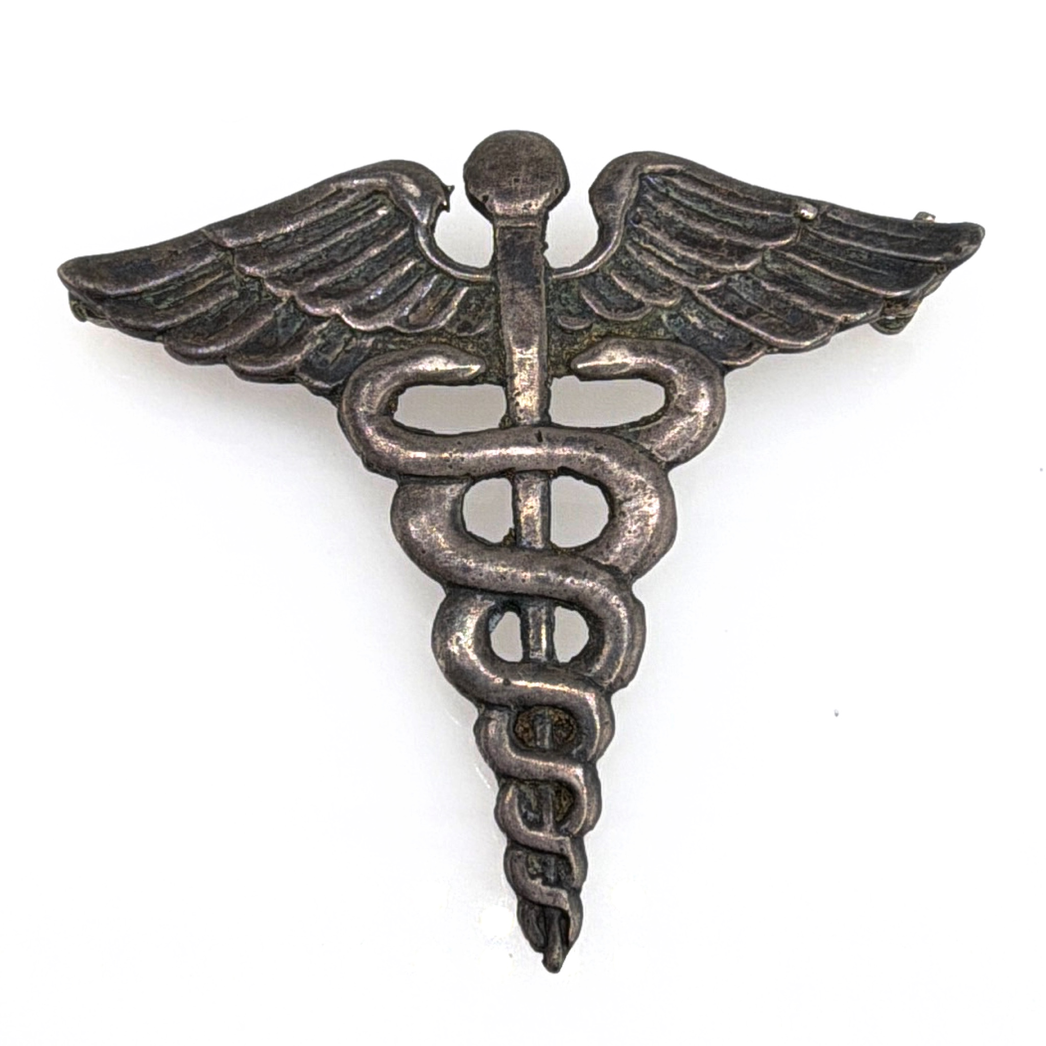 Retro 30s–50s Sterling Figural Caduceus Brooch 7.32g — Back