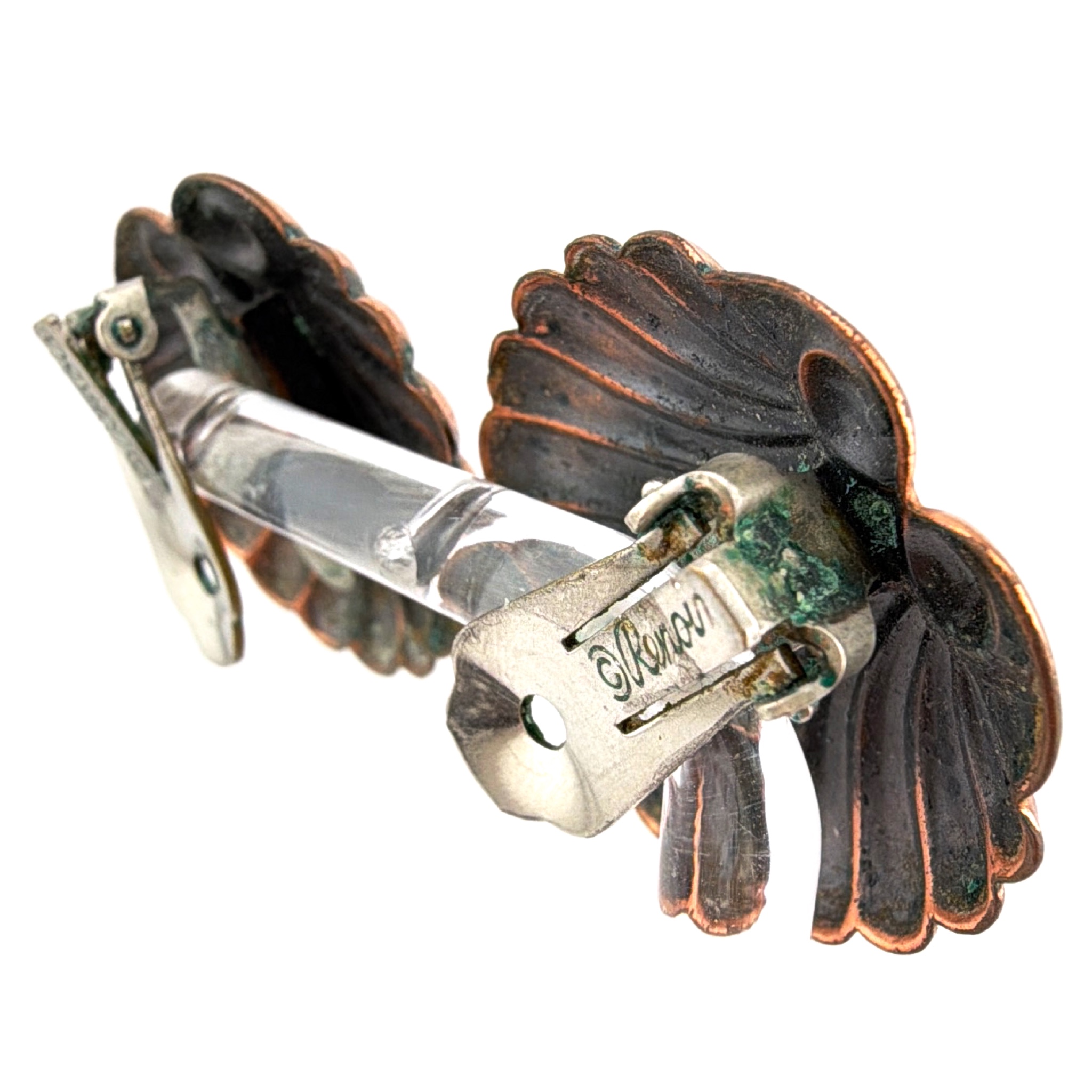 Mid-Century 50s–60s 1.25 in Renoir Copper Fluted Scallop Shell Clip Earrings 14.08g — Side
