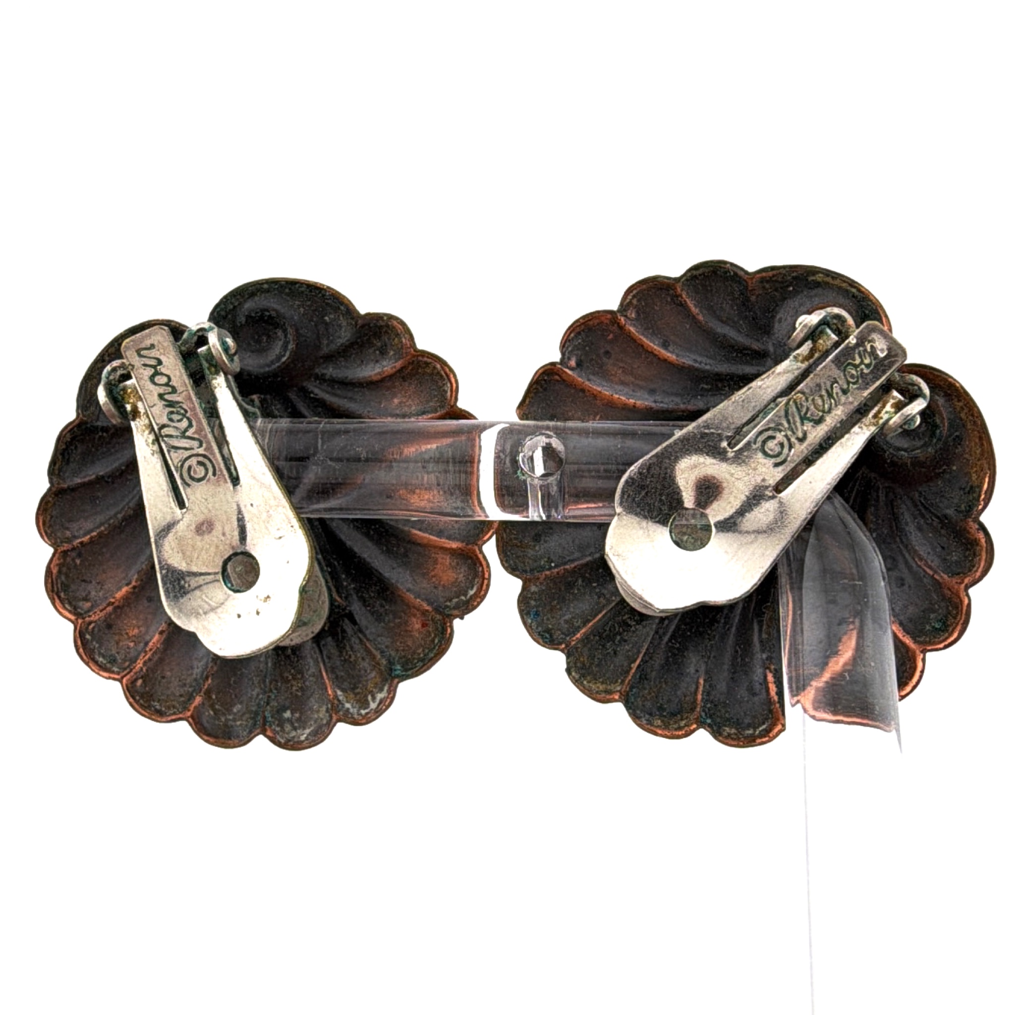 Mid-Century 50s–60s 1.25 in Renoir Copper Fluted Scallop Shell Clip Earrings 14.08g — Back