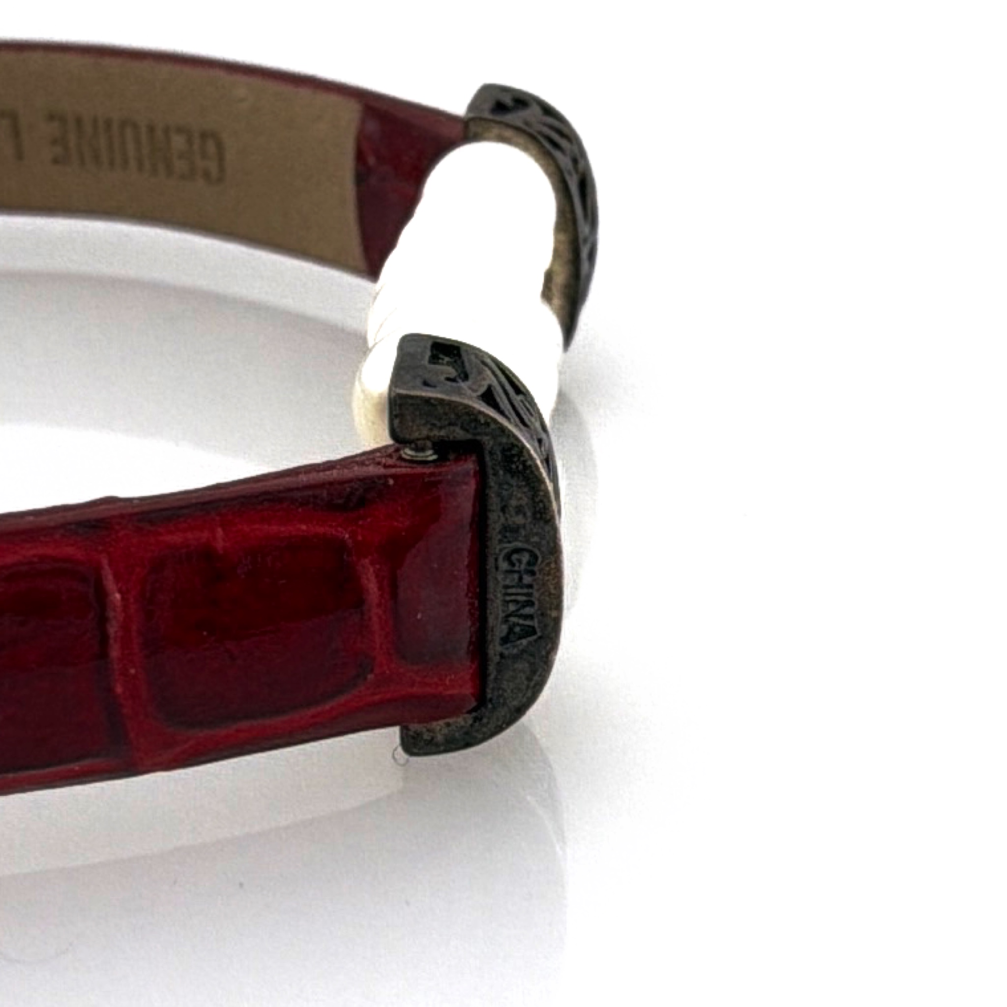 TCA Sterling Silver Cultured Pearl Red Leather 6.5-7in Strap Bracelet 7.63g — Detail
