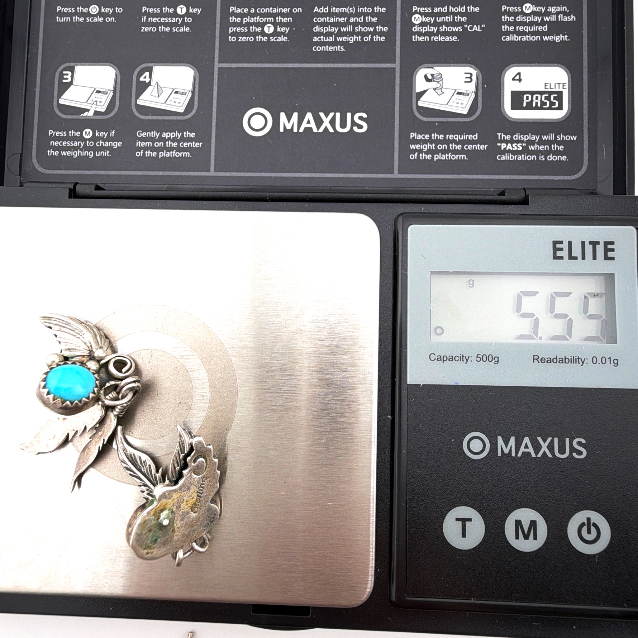 70s–80s 1.5 in Sterling Silver Turquoise Leaf Feather Dangle Post Earrings 5.55g — For scale