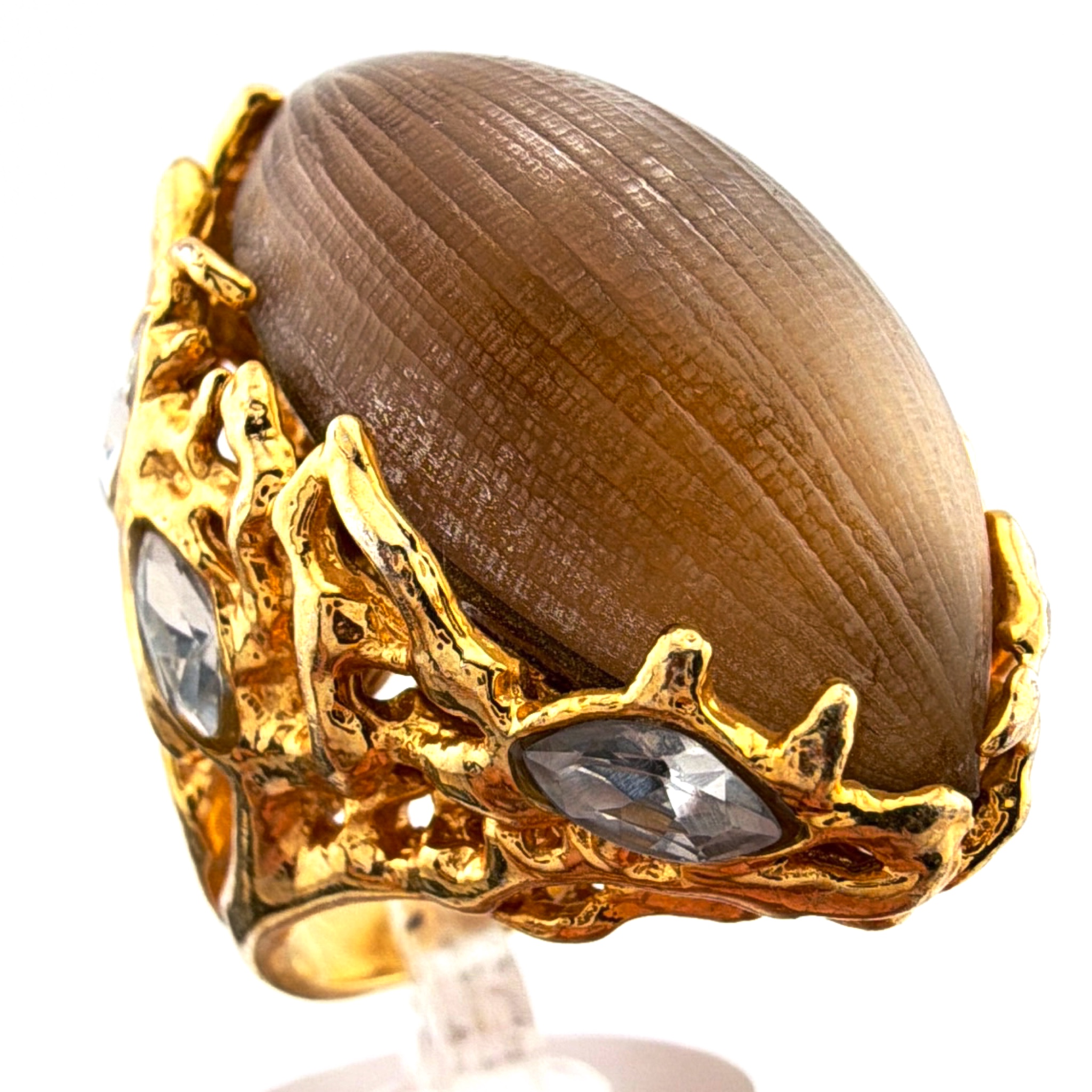 Alexis Bittar Gold Tone Carved Size 7 Amber Lucite Crystal Branch Statement Cocktail Ring 16.17g