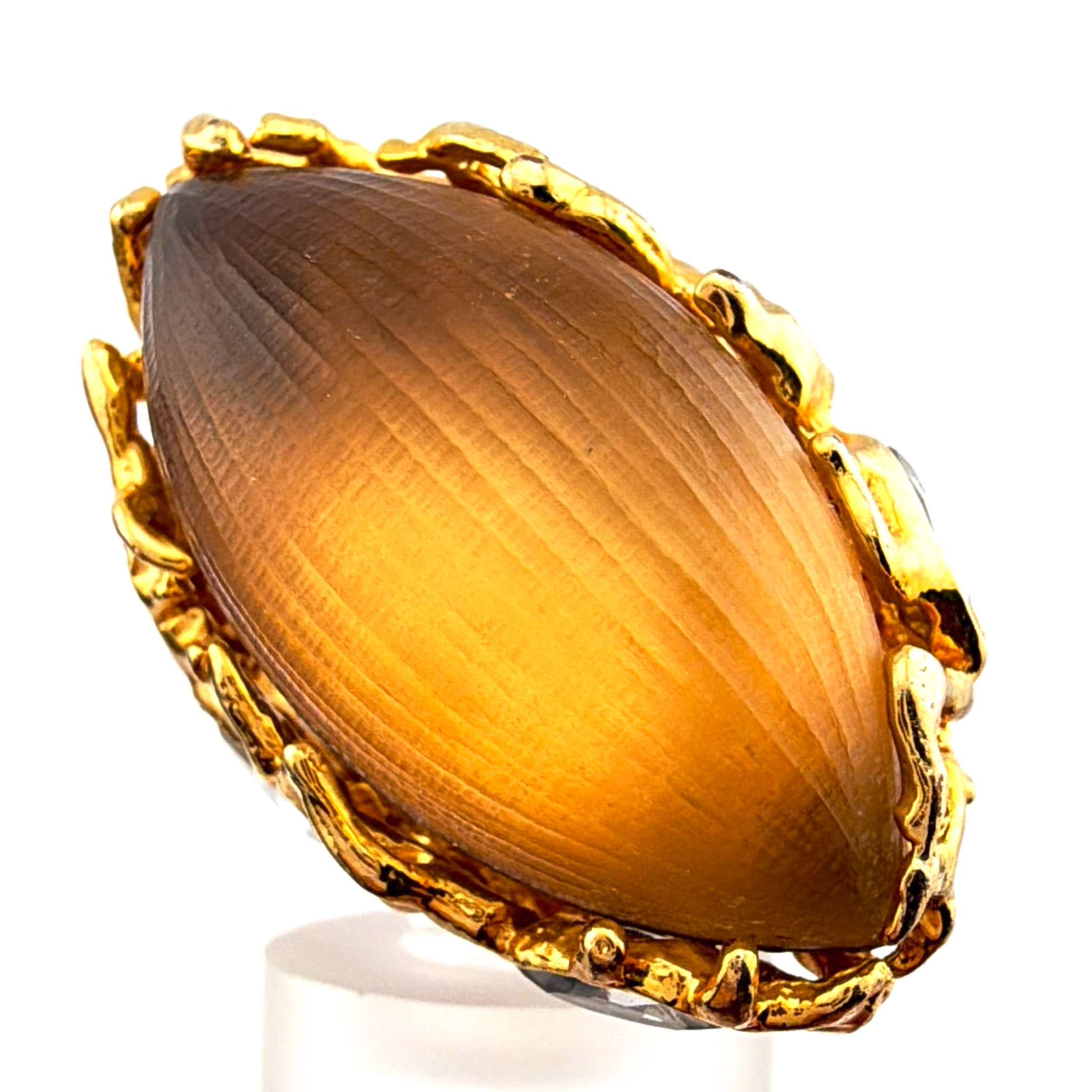 Alexis Bittar Gold Tone Carved Size 7 Amber Lucite Crystal Branch Statement Cocktail Ring 16.17g — Side