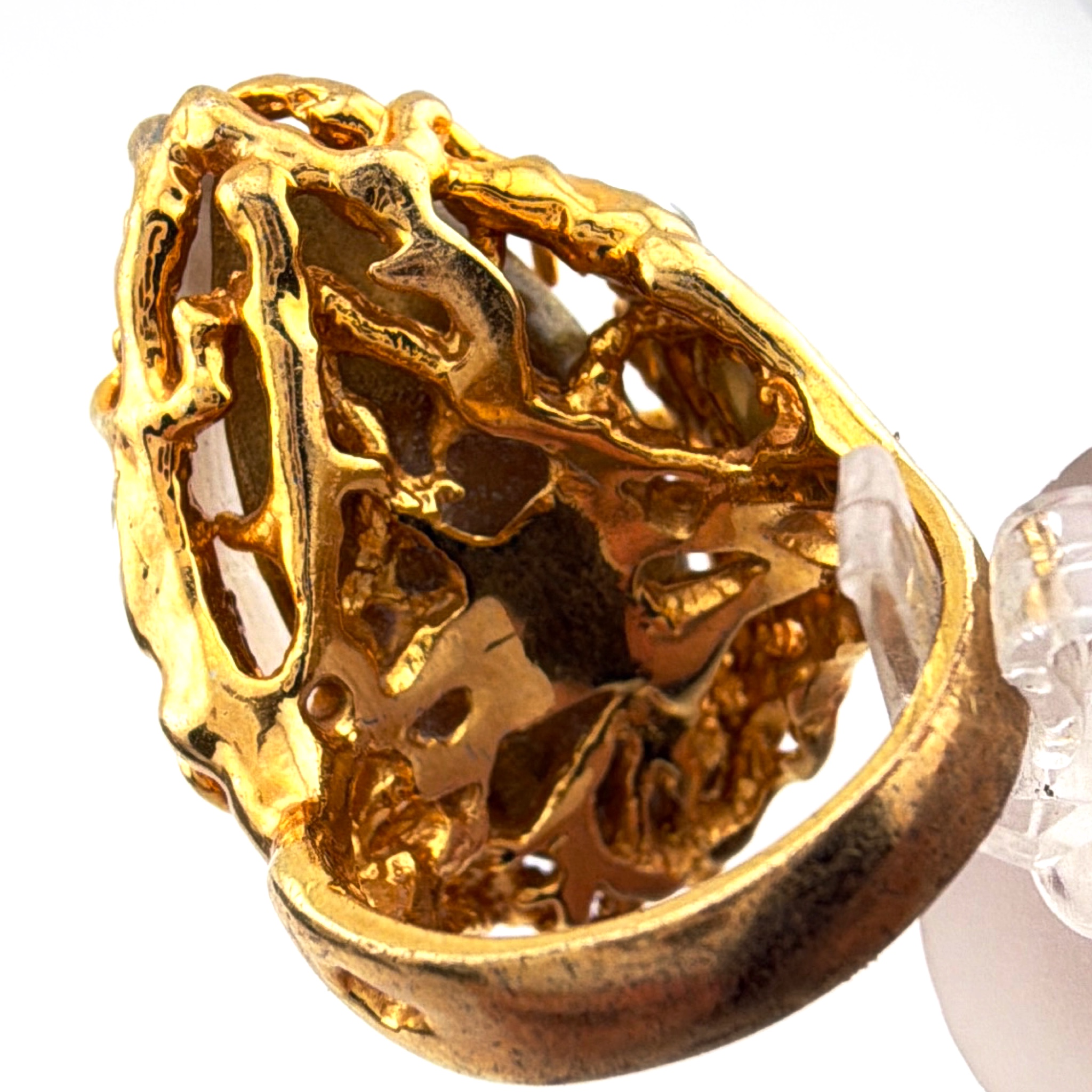 Alexis Bittar Gold Tone Carved Size 7 Amber Lucite Crystal Branch Statement Cocktail Ring 16.17g — Side