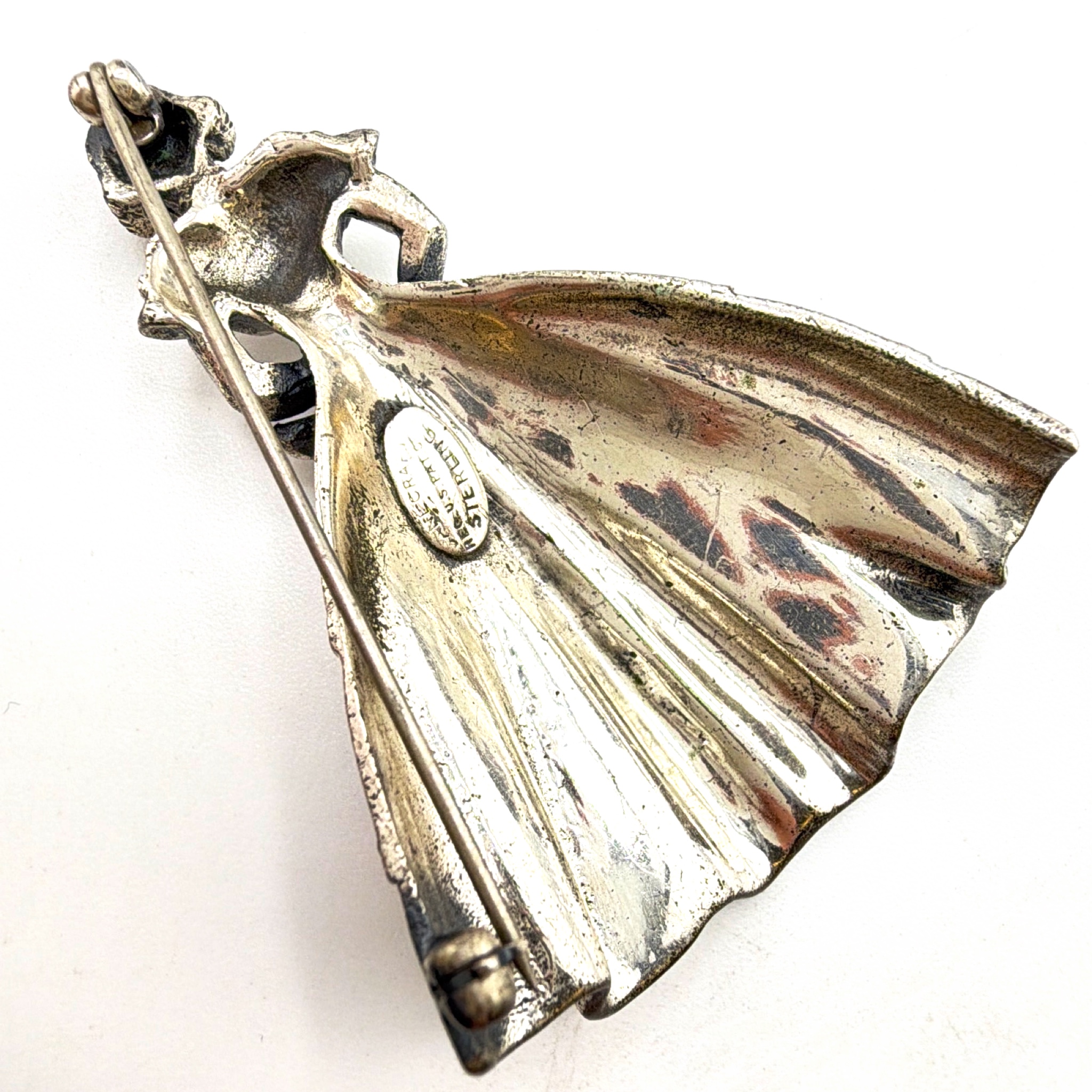 Retro 40s–50s Sterling Danecraft Figural Lady Dress Brooch 22.73g — Back