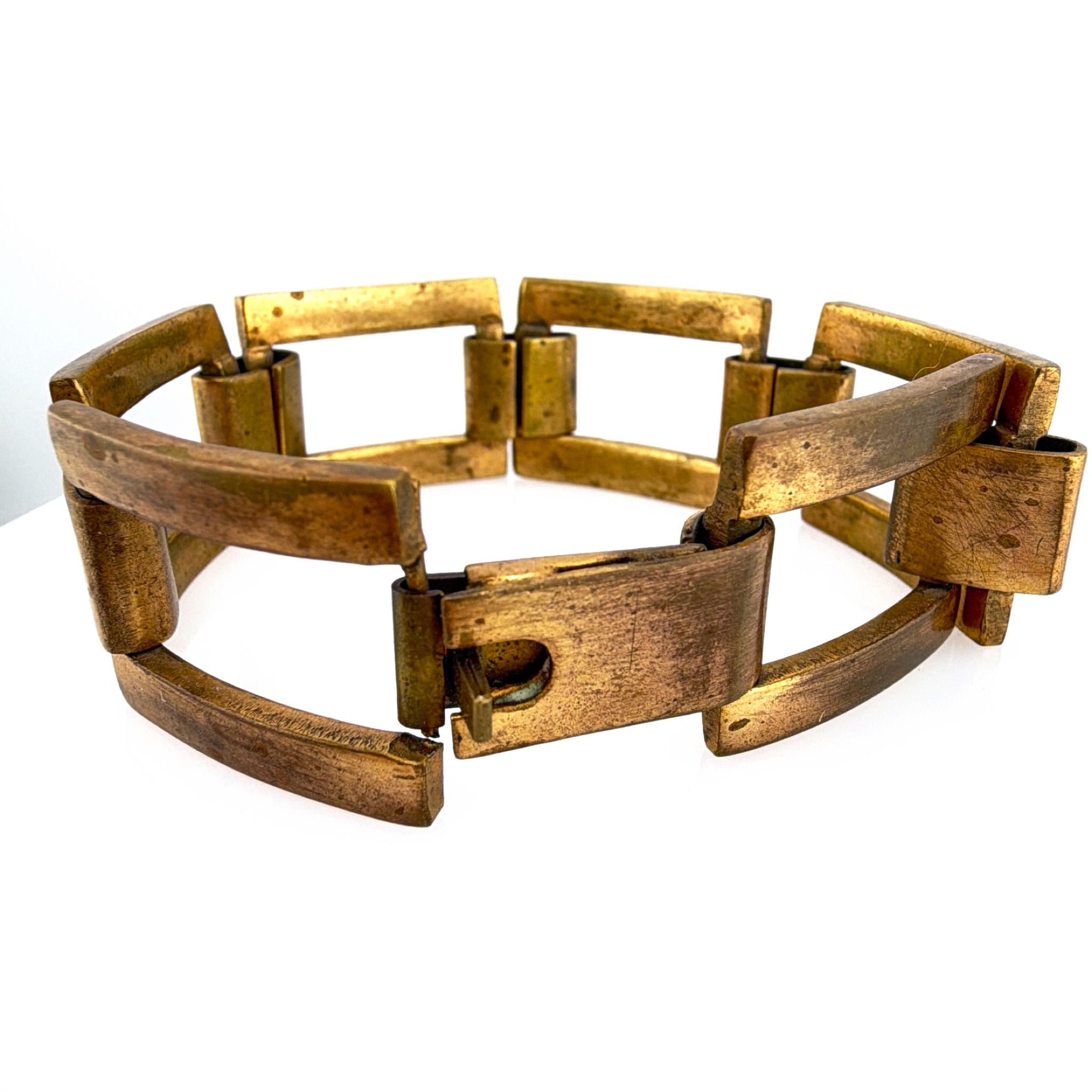 Retro 30s–50s Gold Tone Geometric Link Bracelet 47.11g 7.5 in — Side