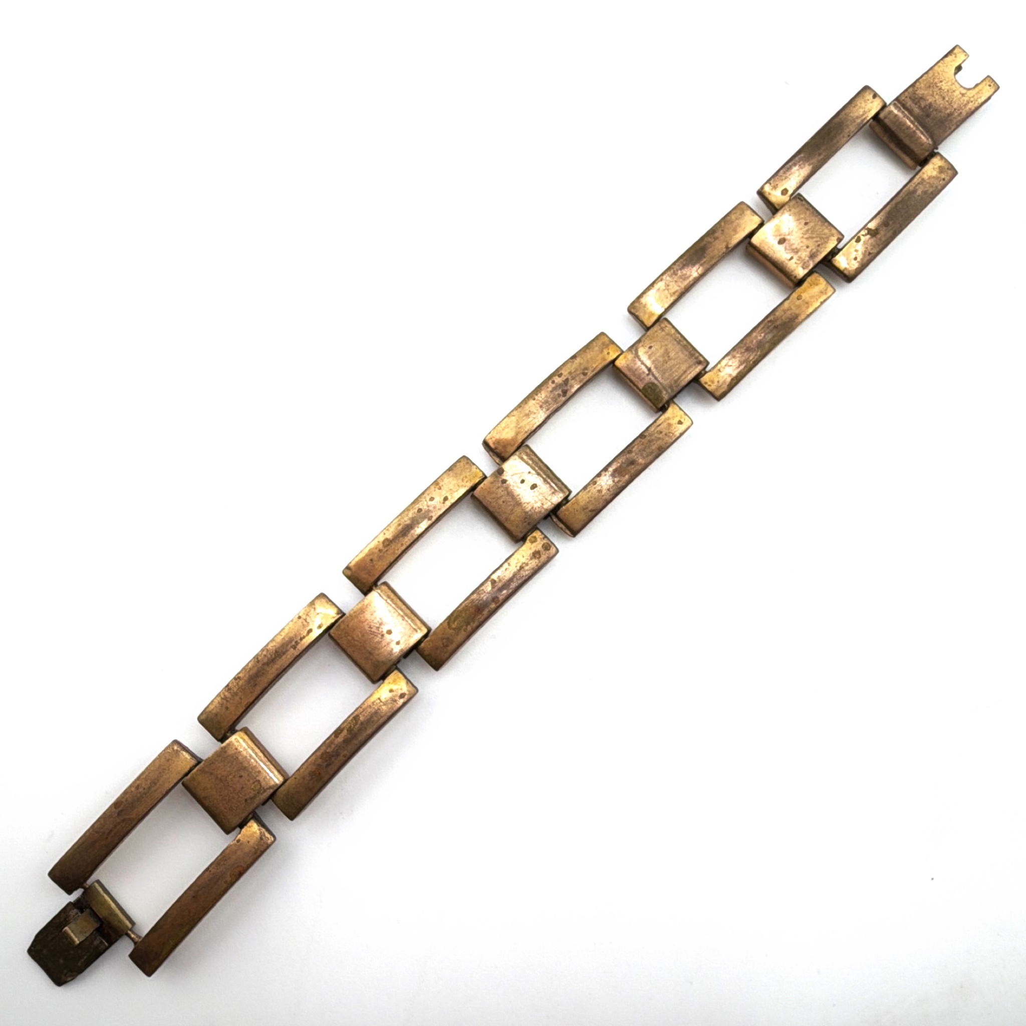 Retro 30s–50s Gold Tone Geometric Link Bracelet 47.11g 7.5 in — Detail