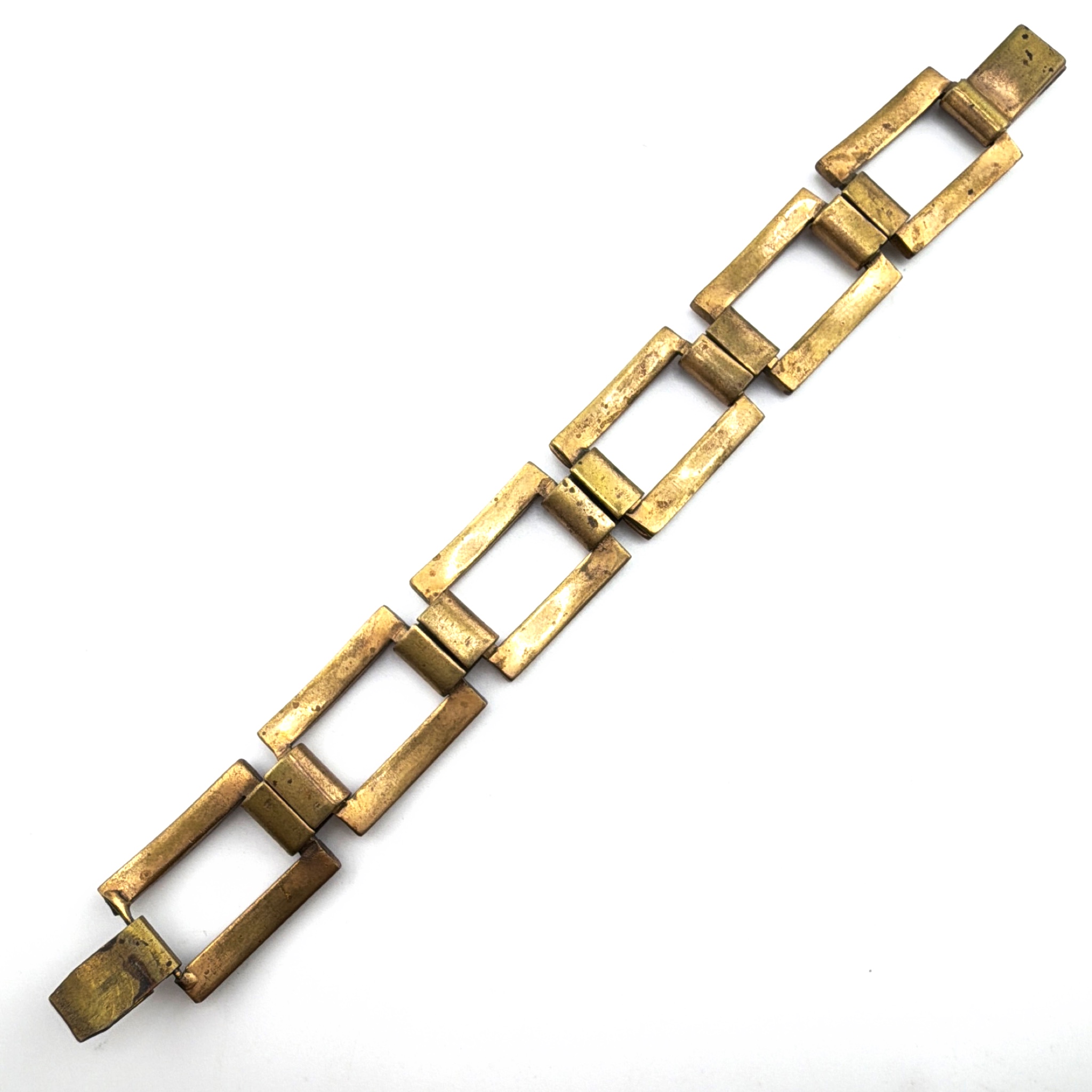 Retro 30s–50s Gold Tone Geometric Link Bracelet 47.11g 7.5 in — Detail