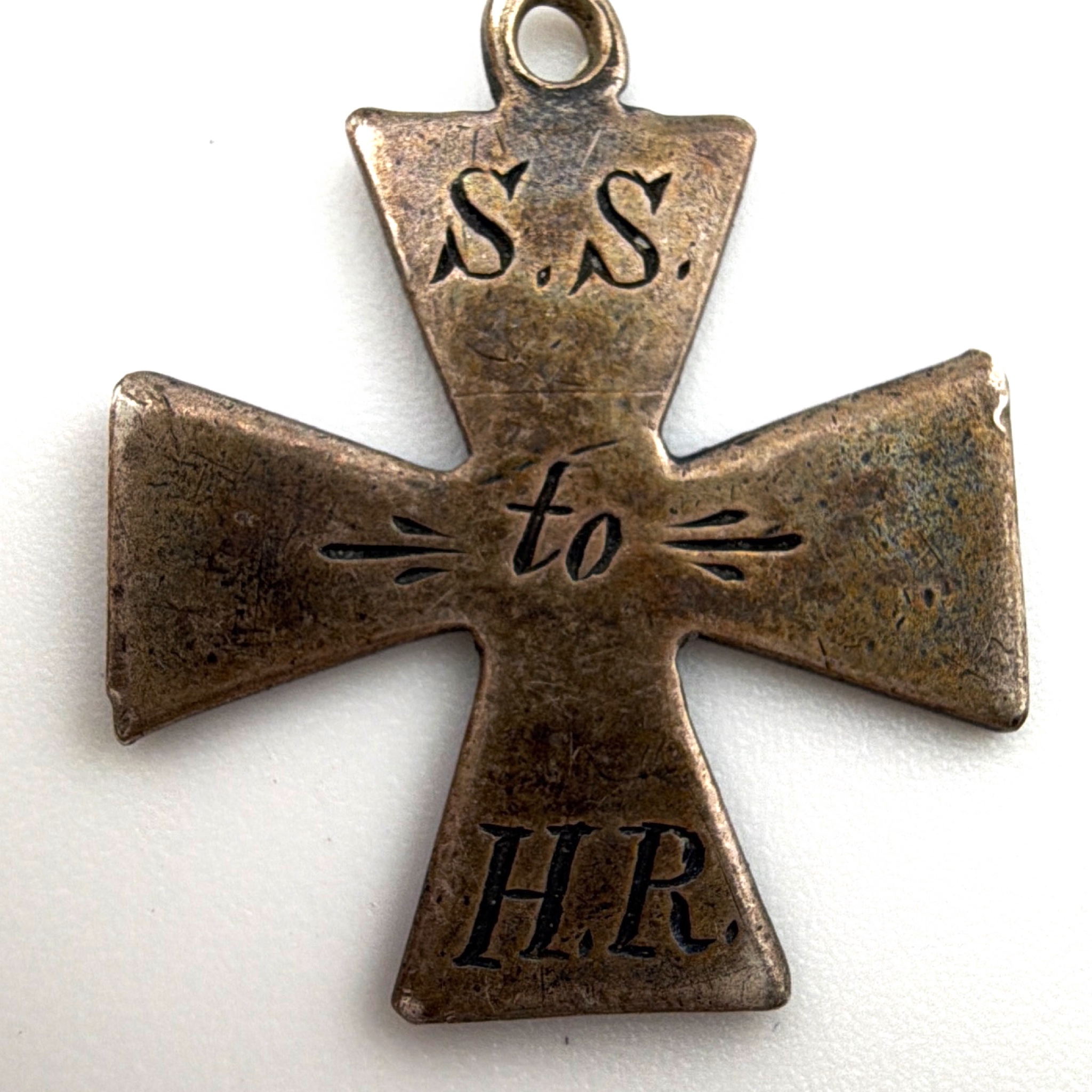 Victorian 1880s–1900s Sterling Silver Hand-Engraved IHN 1886 Presentation Cross Pendant 1.56g — Back