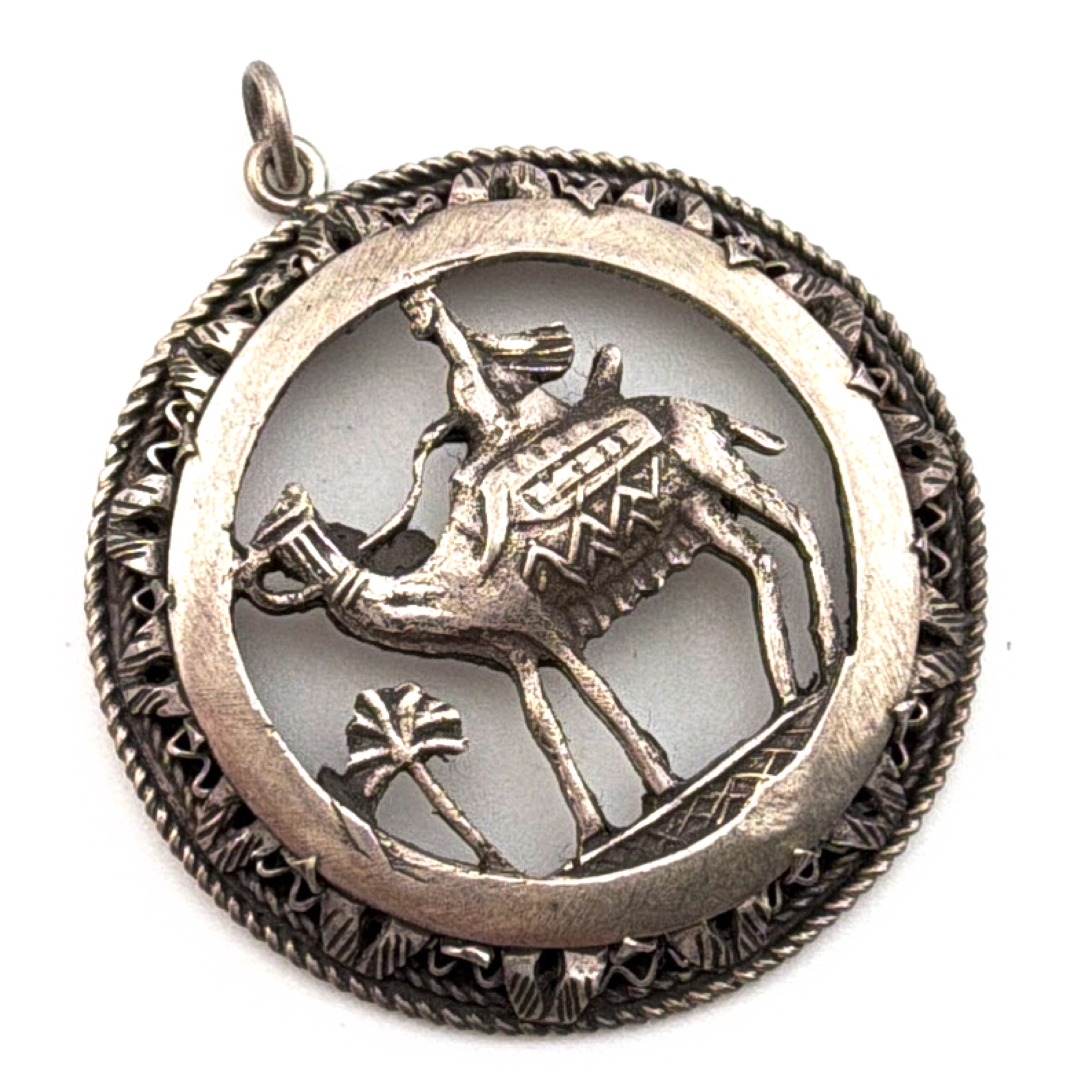 Art Deco 20s–40s 1.25 in 800 Silver Egyptian Revival Camel Rider Pendant 12.93g