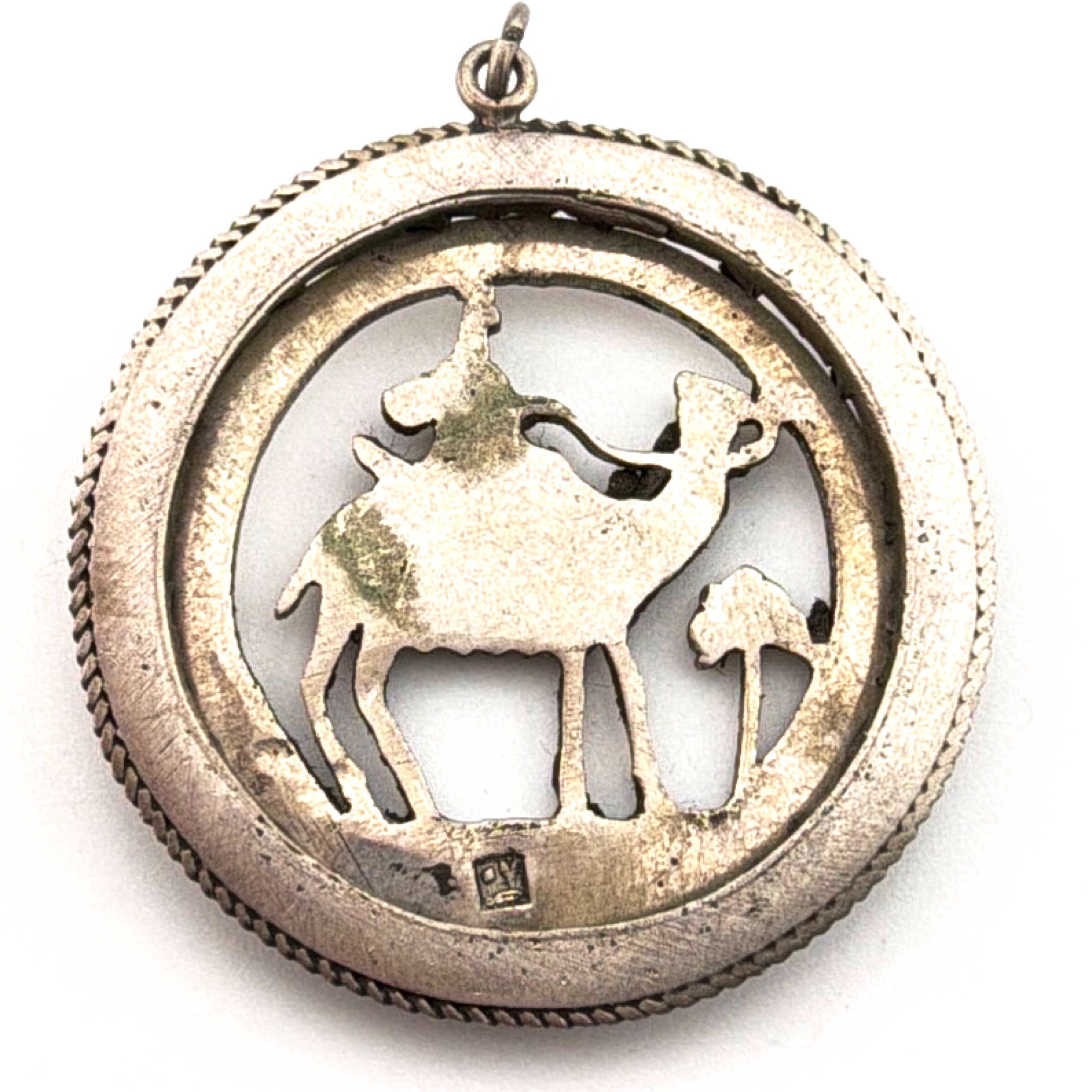 Art Deco 20s–40s 1.25 in 800 Silver Egyptian Revival Camel Rider Pendant 12.93g — Back