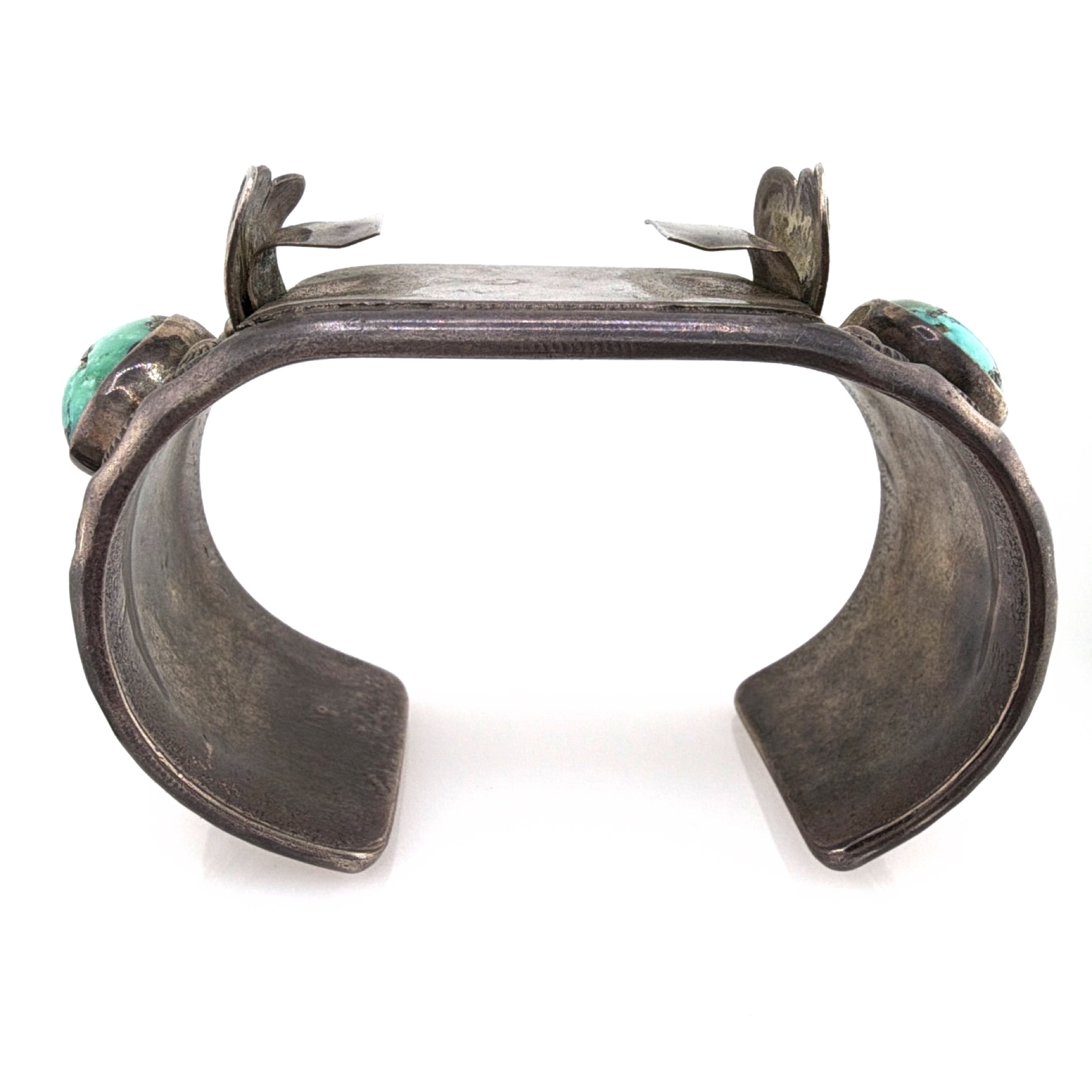 Vintage Native Sterling Silver Turquoise Watch Cuff Bracelet 85.60g — Front