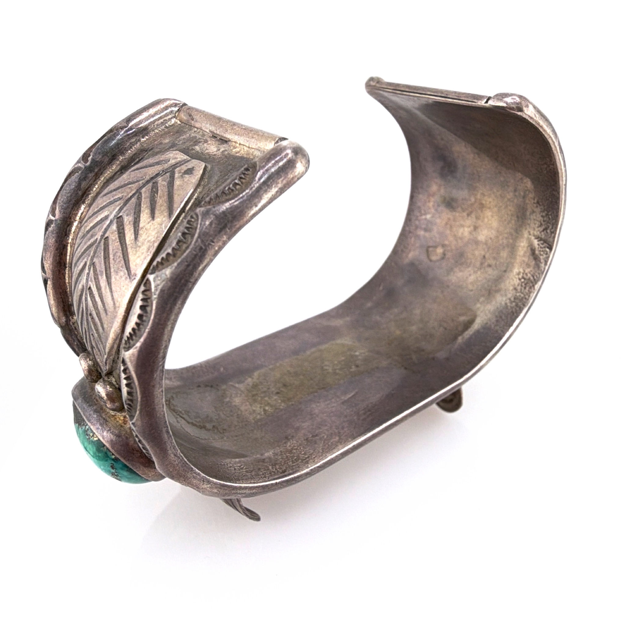 Vintage Native Sterling Silver Turquoise Watch Cuff Bracelet 85.60g — Detail