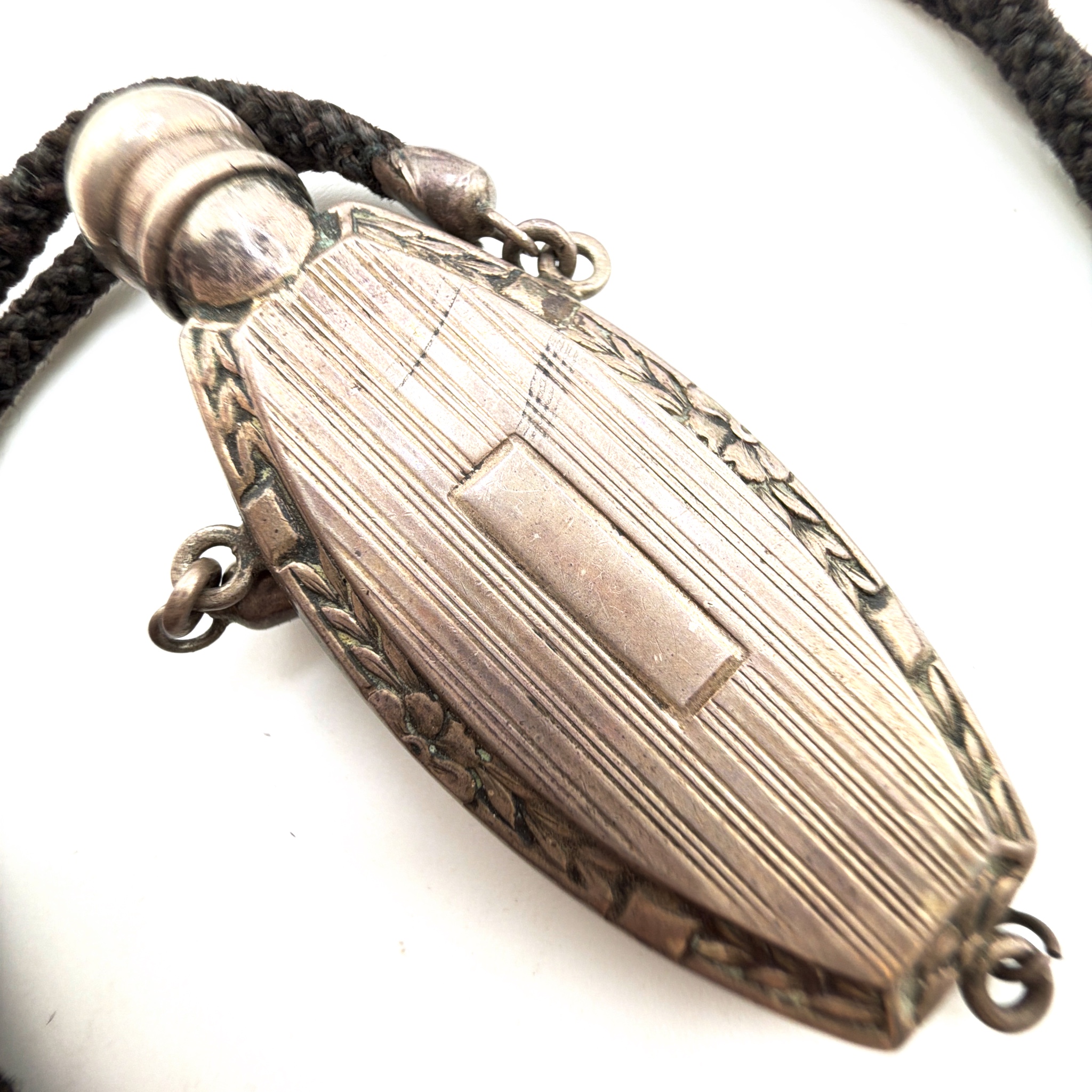 Edwardian 00s–10s –10s Sterling Scent Flacon Pendant on Cord Necklace — Back
