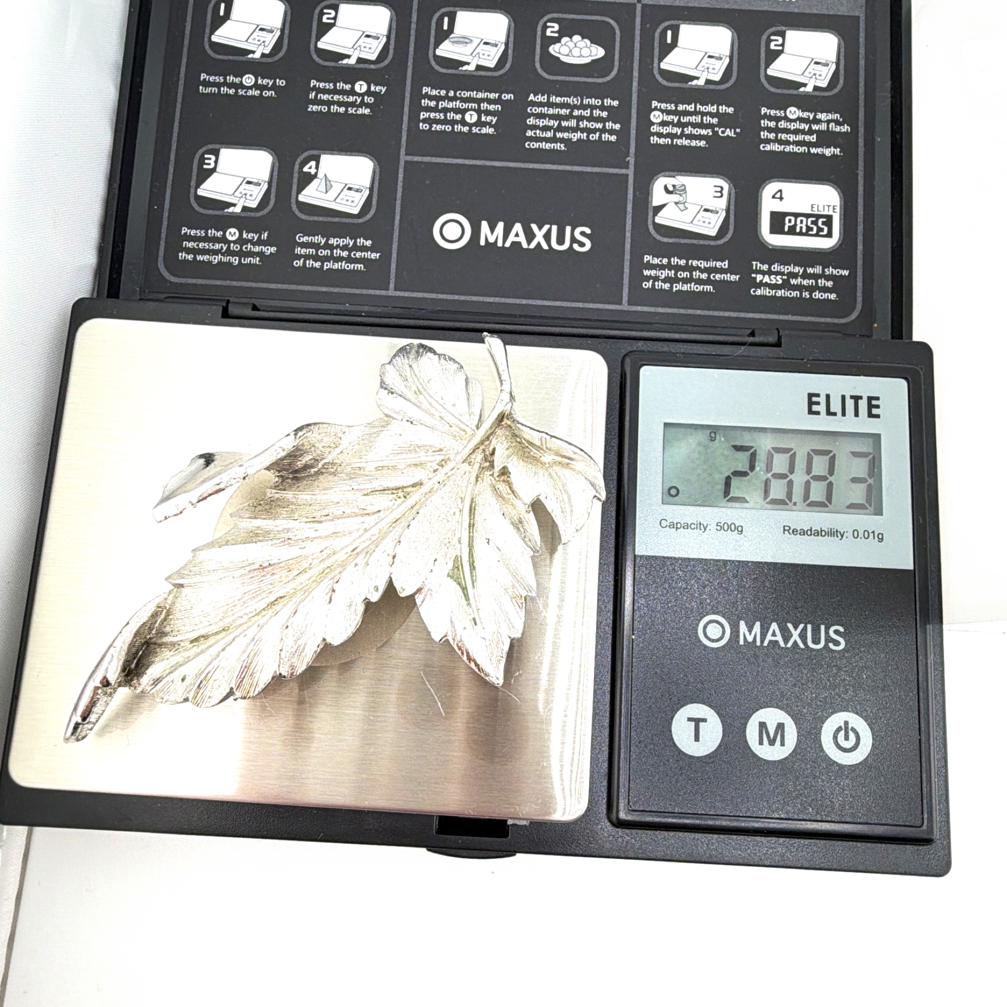 Mid-Century 50s–60s Coro Silver Tone Textured Leaf Brooch 28.83g 2.75 in — For scale