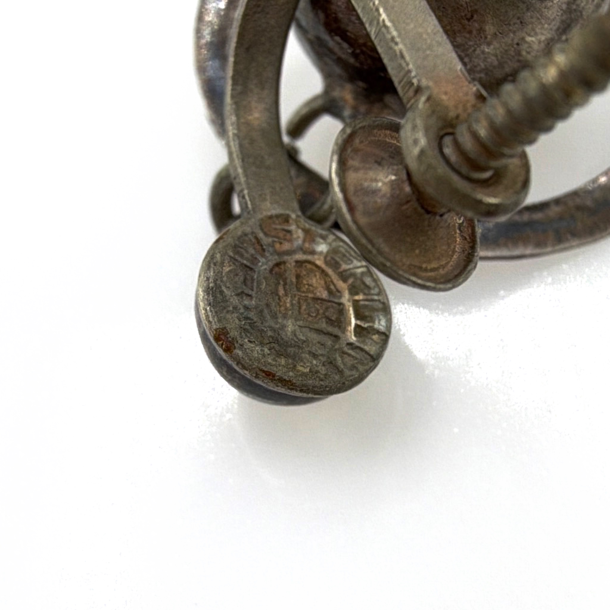 Retro 30s–50s Sterling Silver Taxco Mexico Designer Orbital Earrings 5.30g — Detail