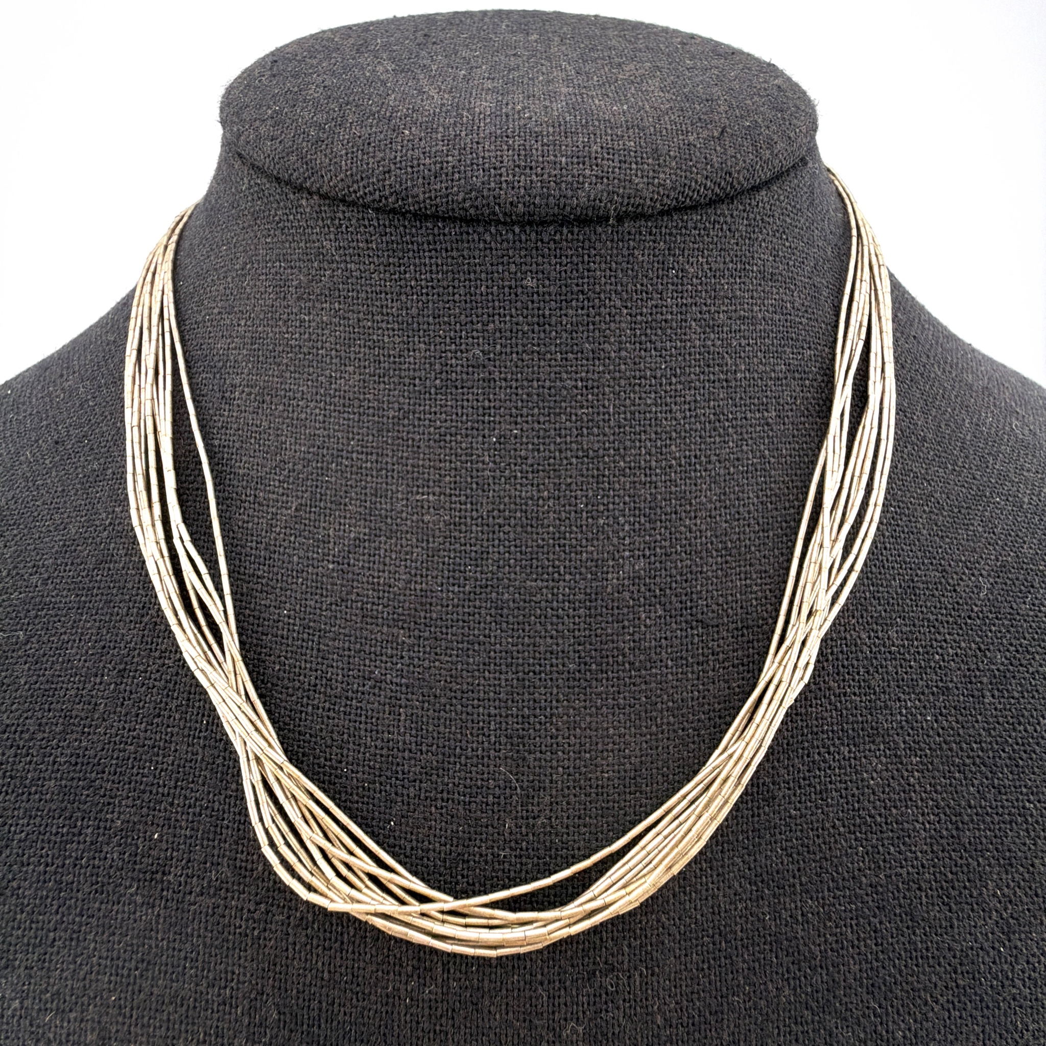 70s–80s 15 in Rising Sun Hallmark Sterling Silver 10-Strand Liquid Silver Necklace 8.10g