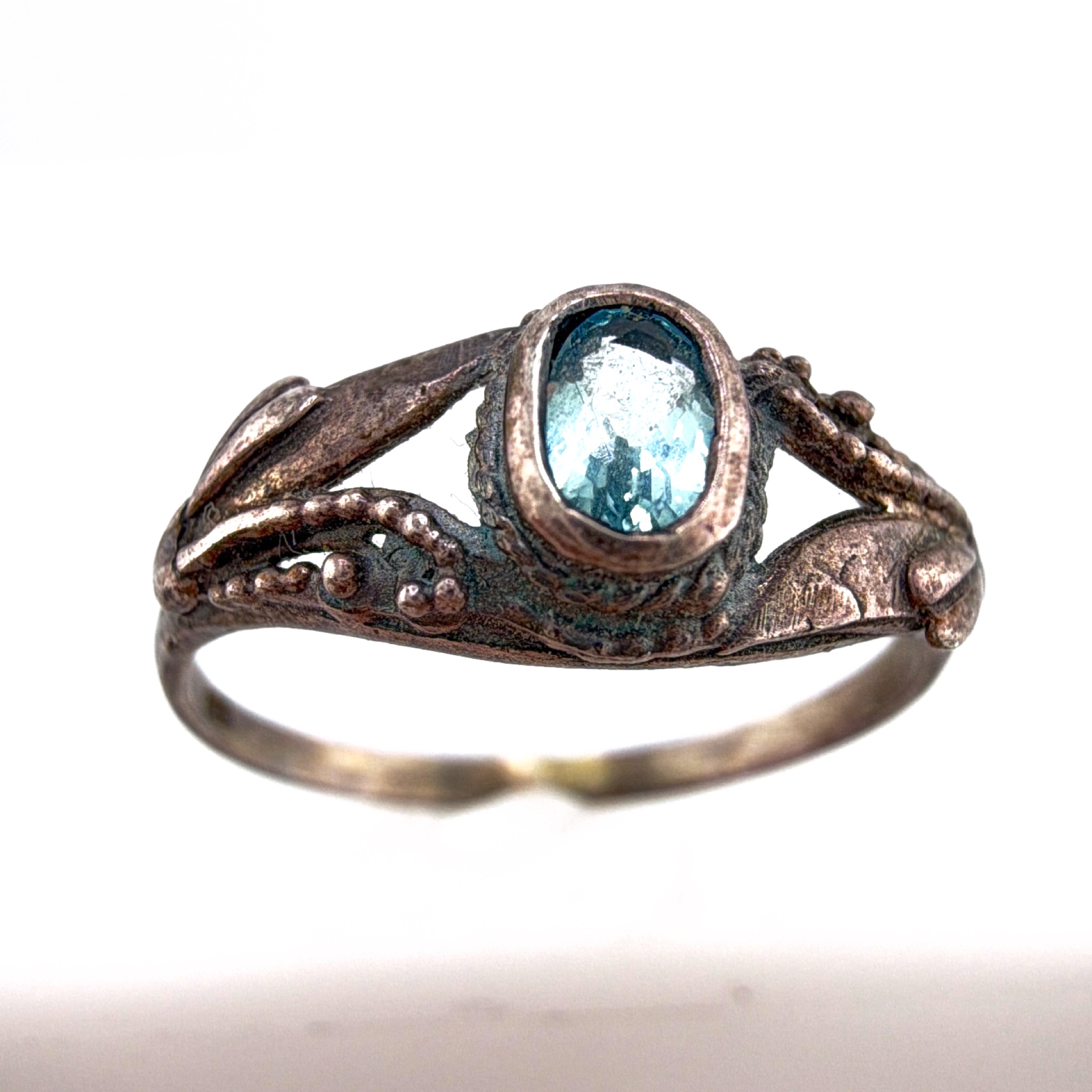 Vintage Sterling Silver Blue Stone Ornate Cocktail Ring 1.60g Size 8.75