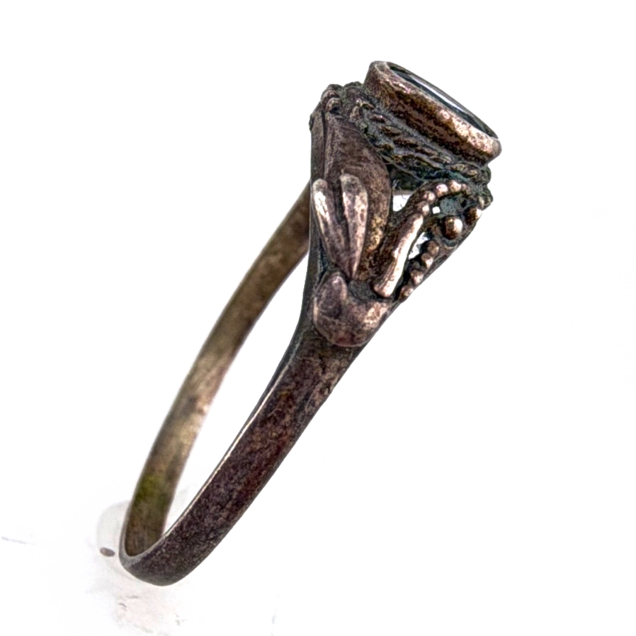 Vintage Sterling Silver Blue Stone Ornate Cocktail Ring 1.60g Size 8.75 — Side