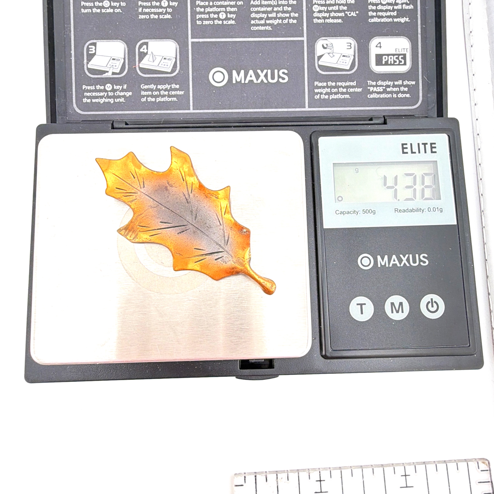 Mid-Century 50s–60s 2 in Stuart Nye Copper Hand Wrought Oak Leaf Brooch 4.38g — For scale