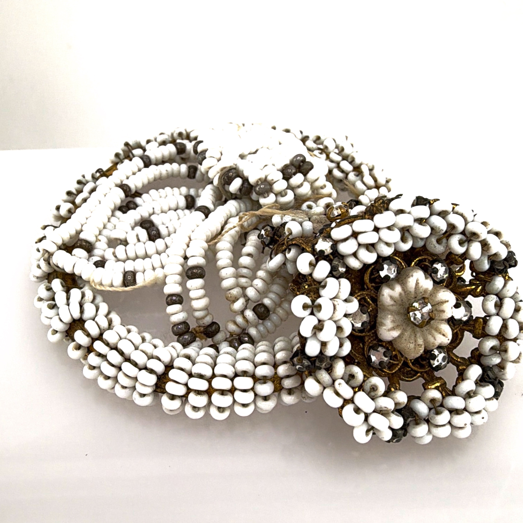 Mid-Century 50s–60s Signed Miriam Haskell Beaded Filigree Brooch, As-Is Repair 24.46g 2.75in — Back