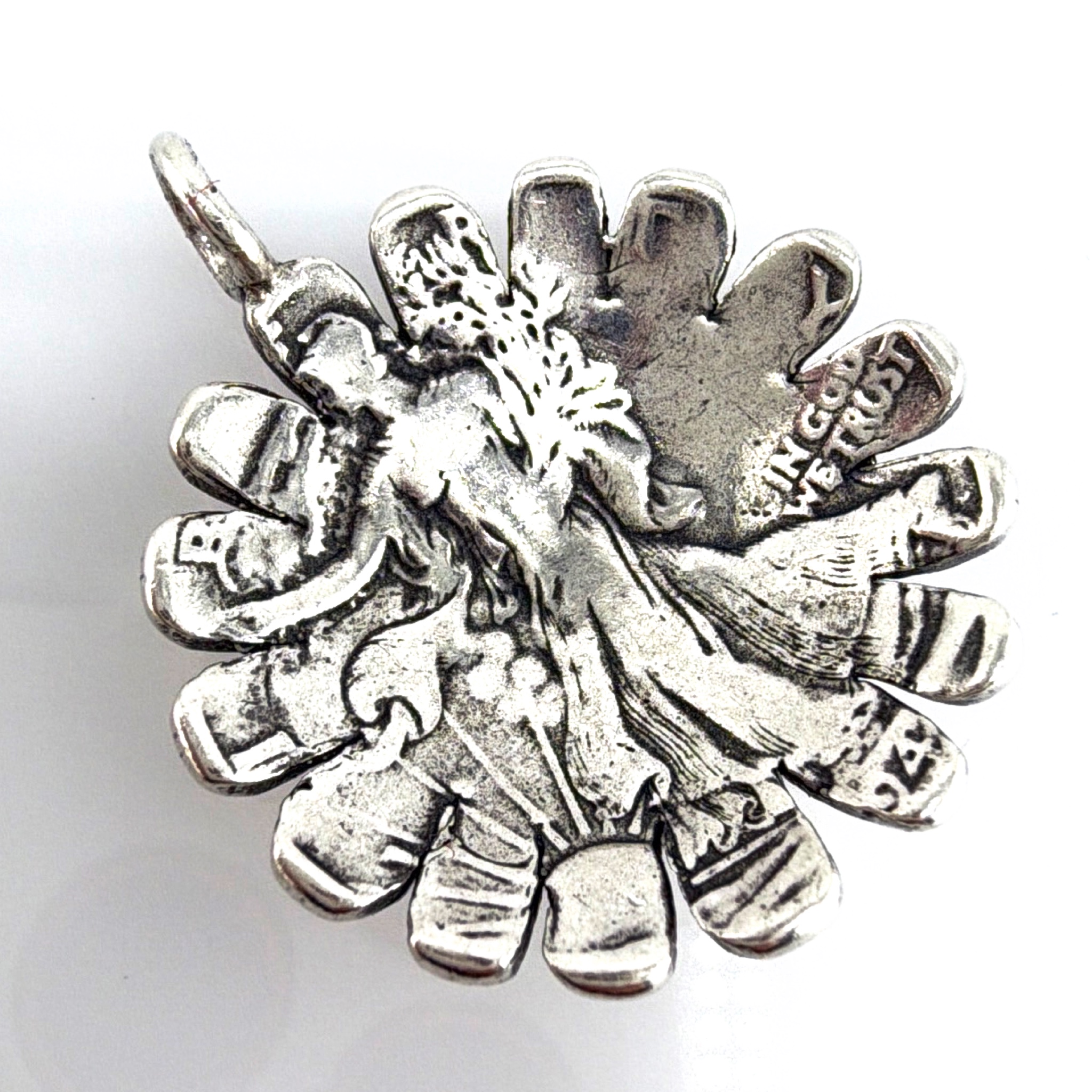 Sterling Silver Daisy Coin-Motif Pendant, Walking Liberty Design 8.39g — Front
