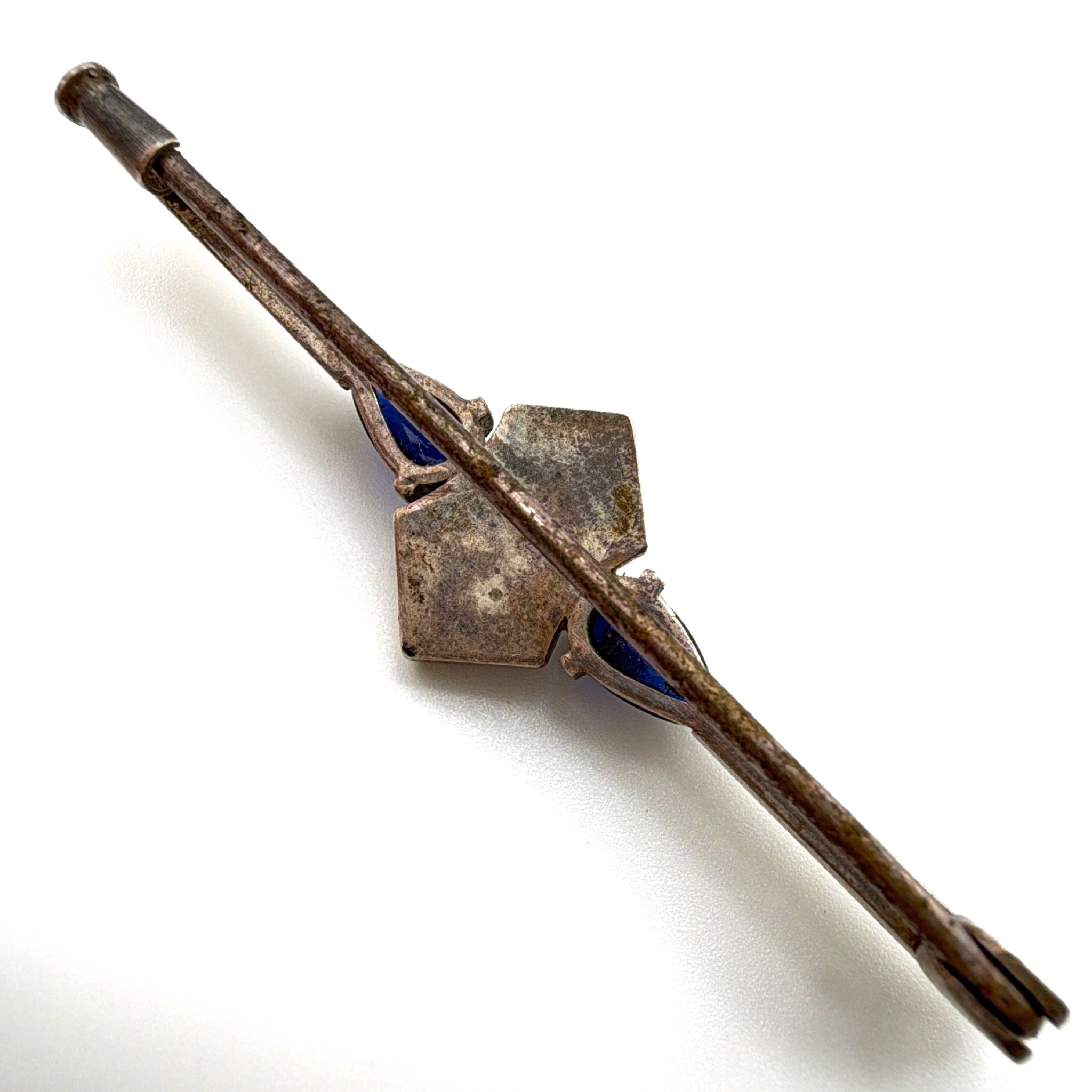 Art Deco 20s–30s Sterling Silver Natural Opal Sapphire Bar Brooch 6.80g — Front