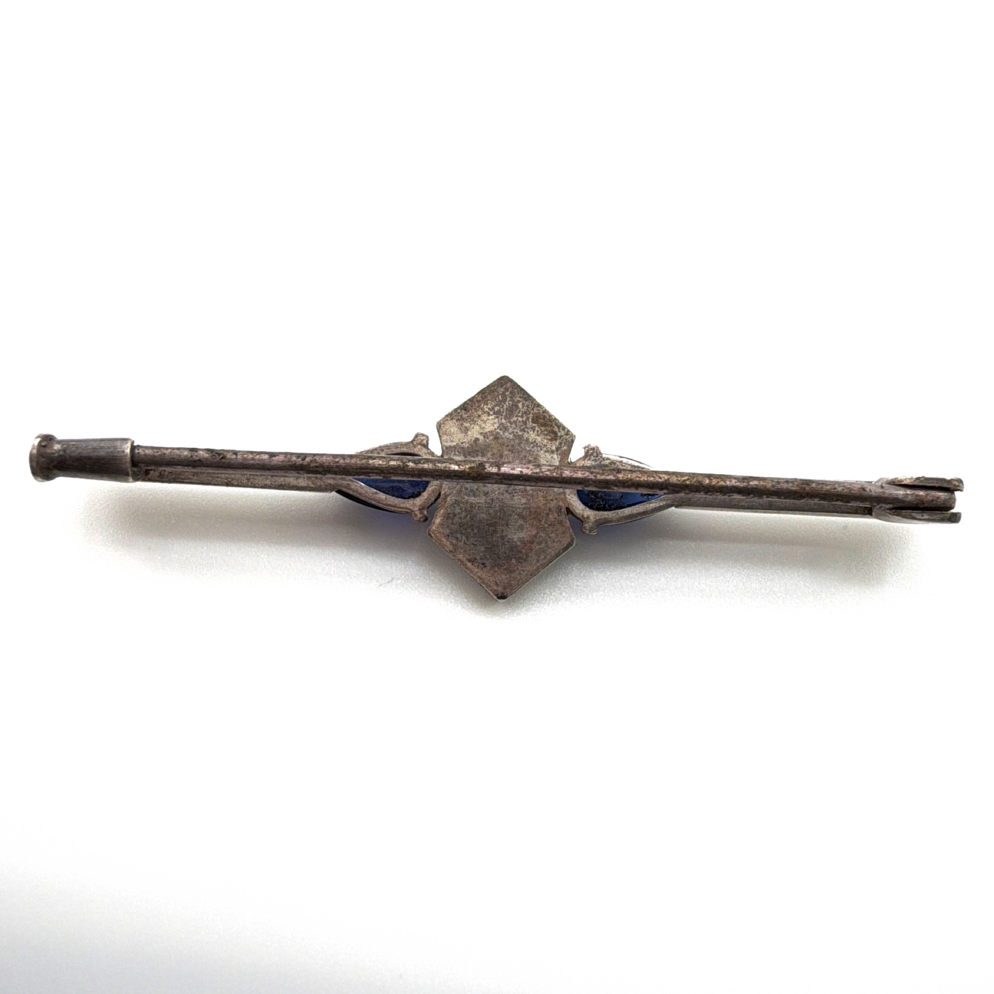 Art Deco 20s–30s Sterling Silver Natural Opal Sapphire Bar Brooch 6.80g — Side