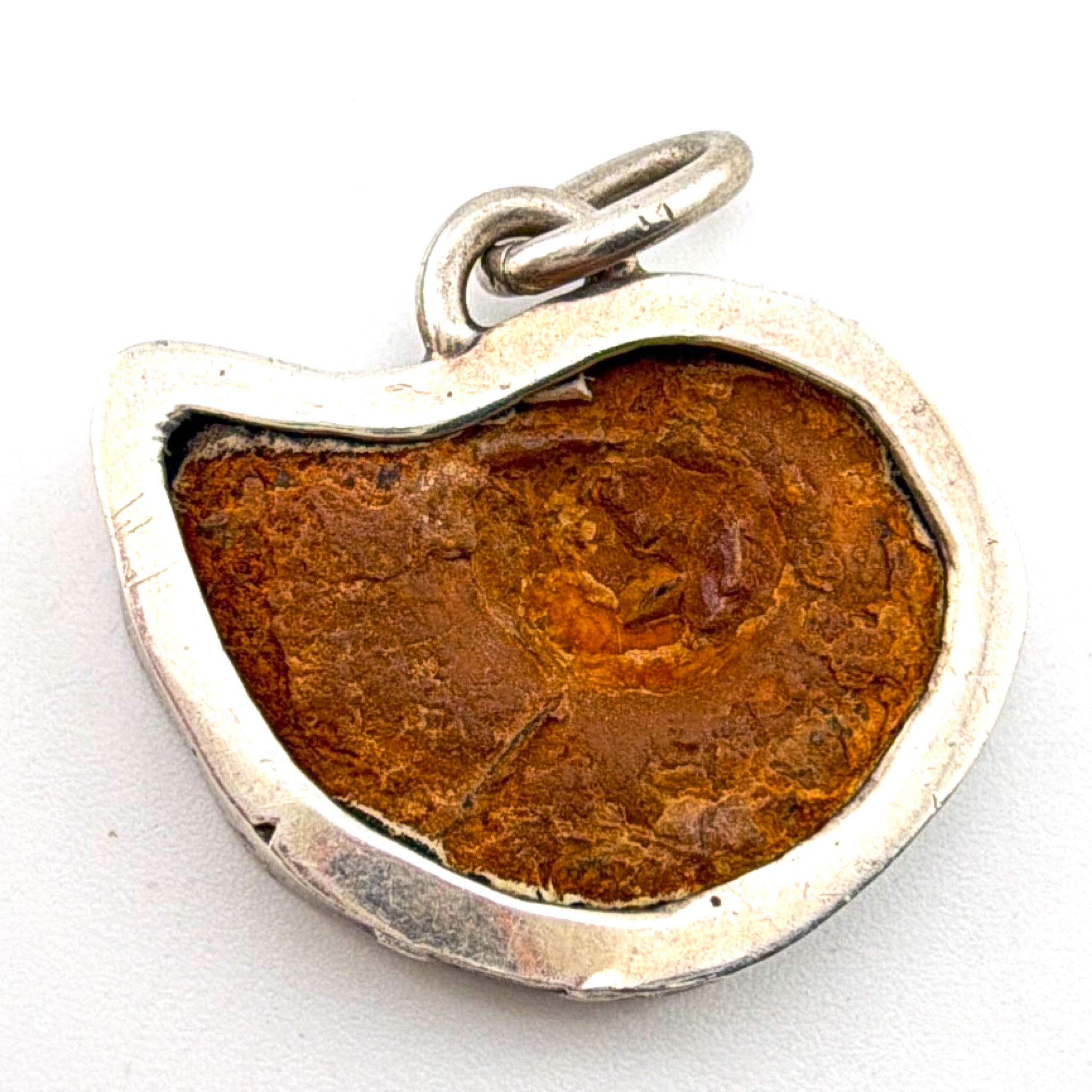 Sterling Polished Ammonite Fossil Slice 1 in Bezel Pendant 4.47g — Side