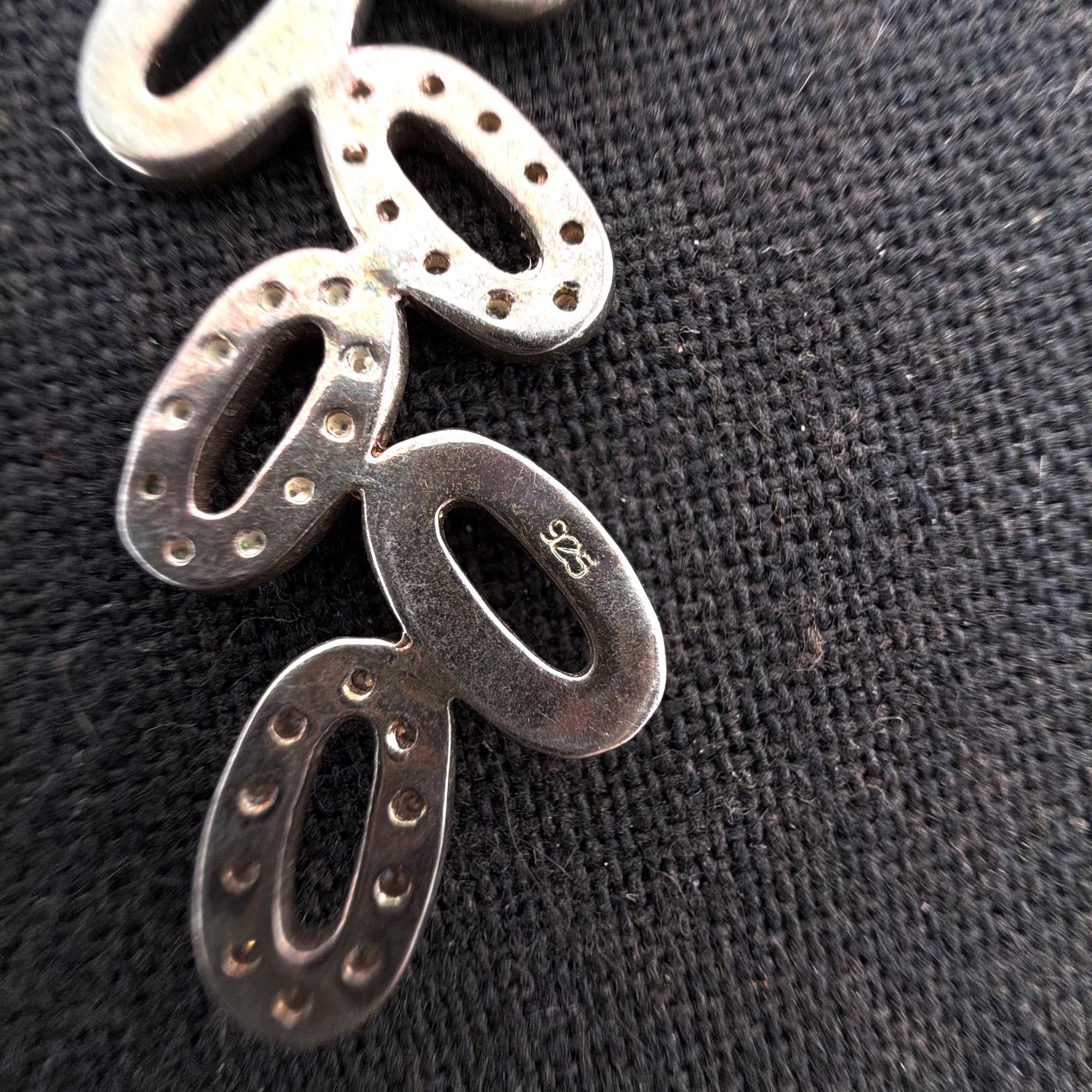 Contemporary Sterling Silver Two-Tone Pave Cascading Oval Pendant Necklace — Detail