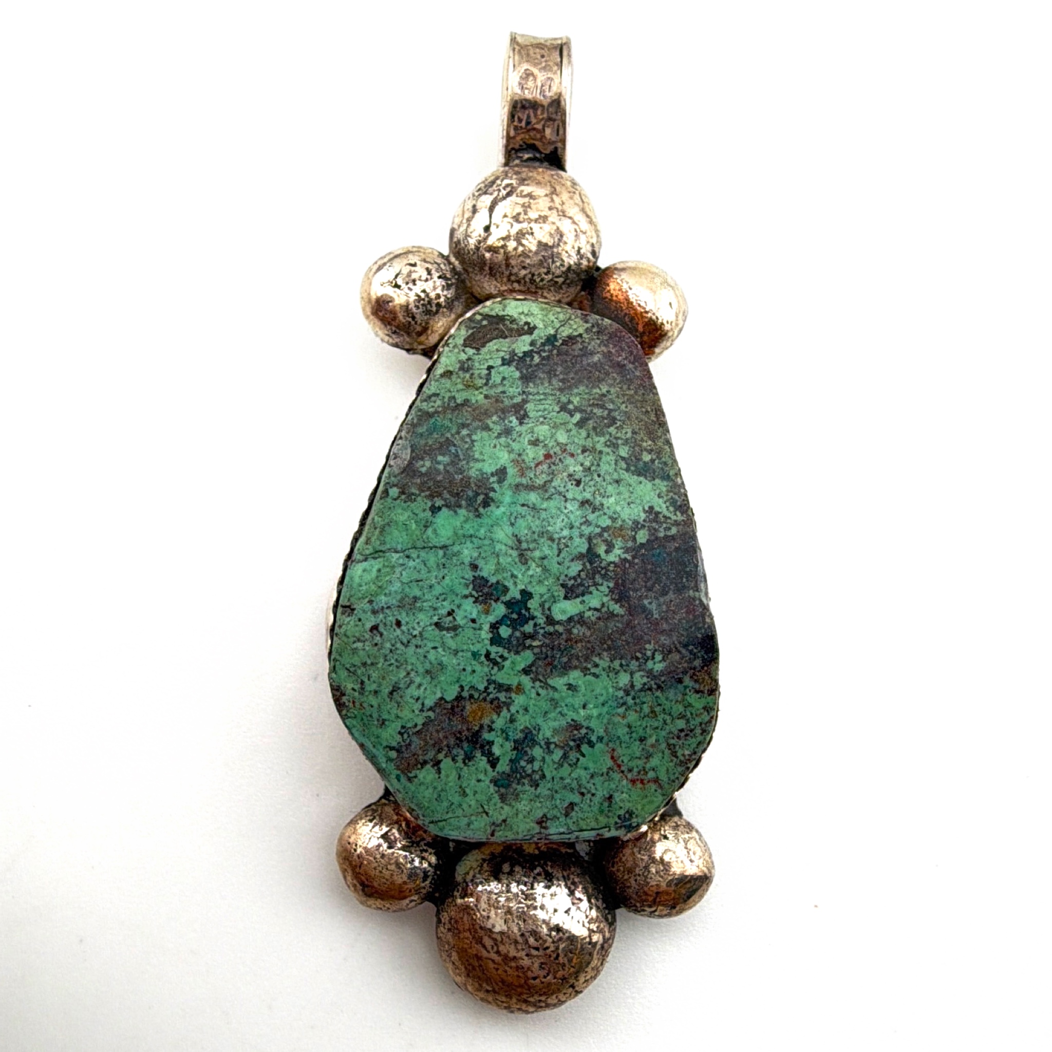 Southwestern Sterling Turquoise Bead-Cluster Pendant 17.71g — Front