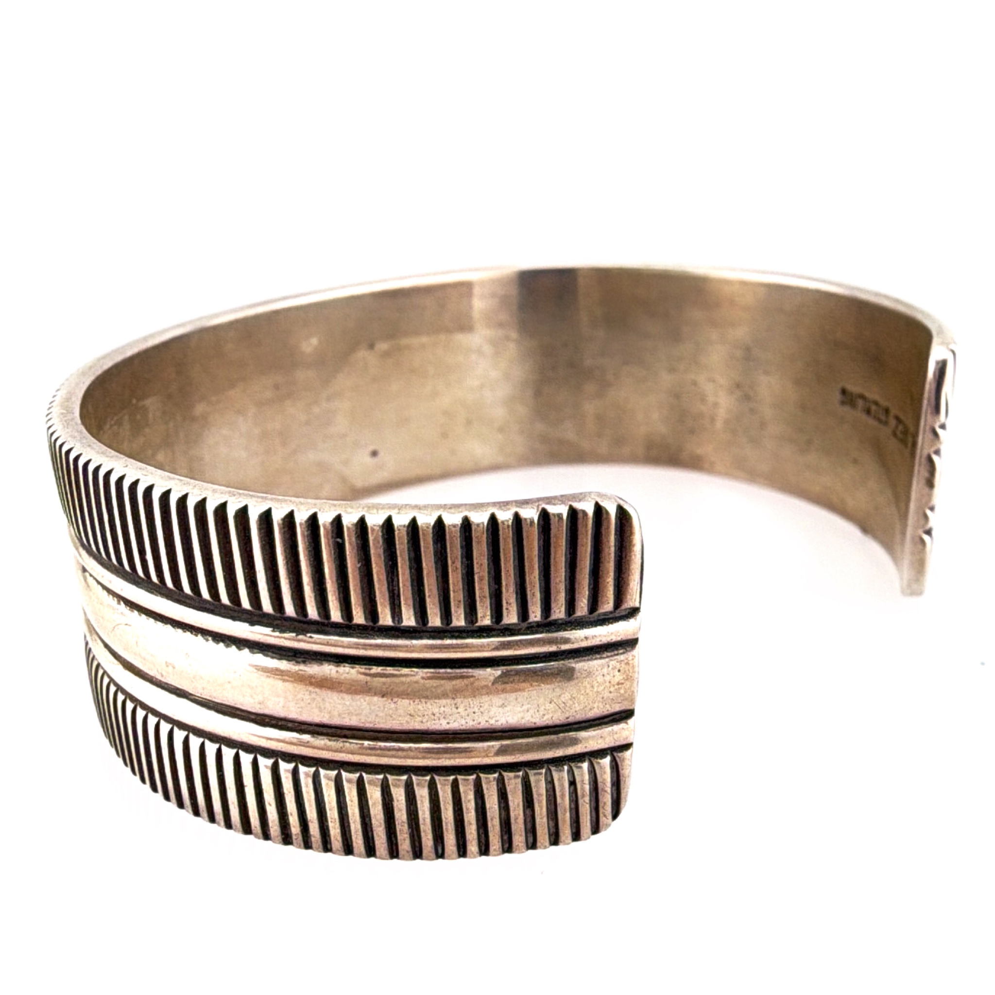 $ Ned Nez Native Navajo Sterling Silver Fluted Ribbed 7in Cuff Bracelet 48.33g — Back