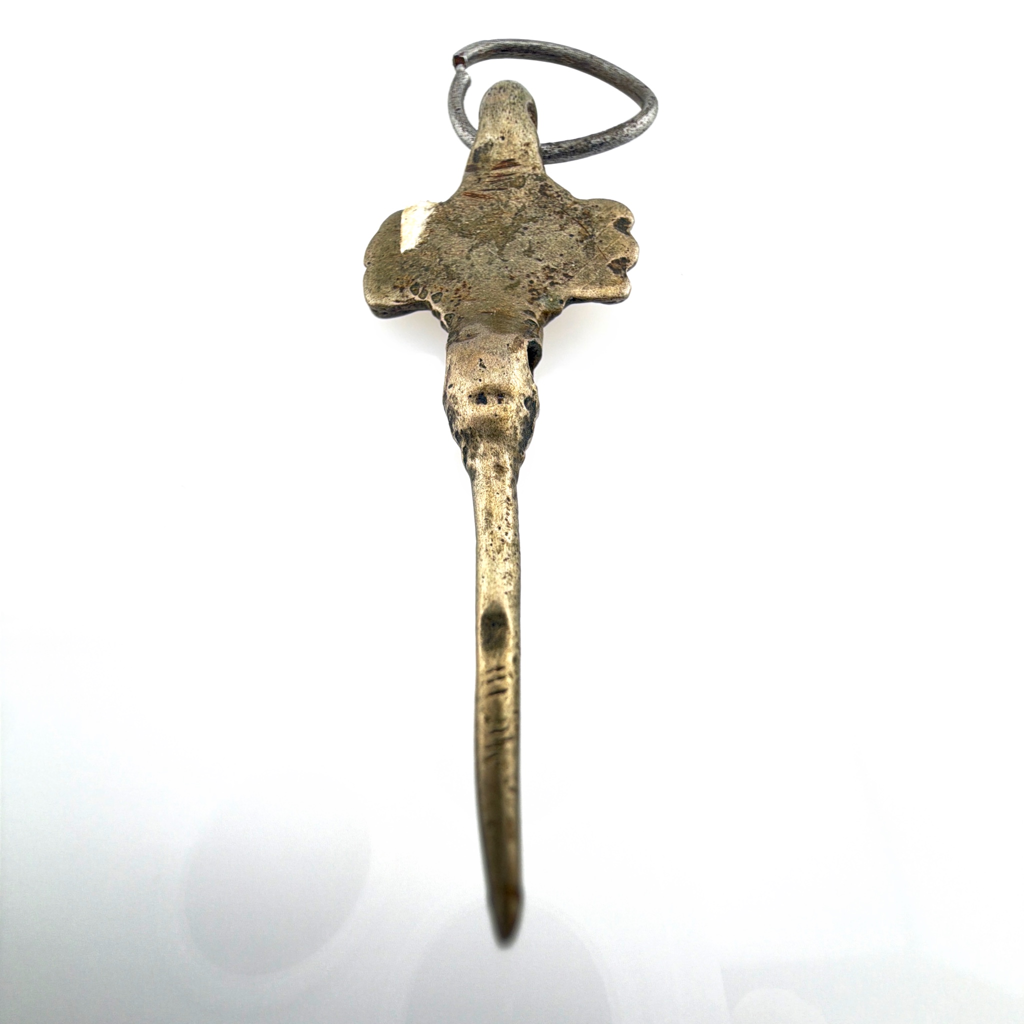 Unmarked Cast Charm Pendant, Old Patina, Open Ring 5.42g — Front