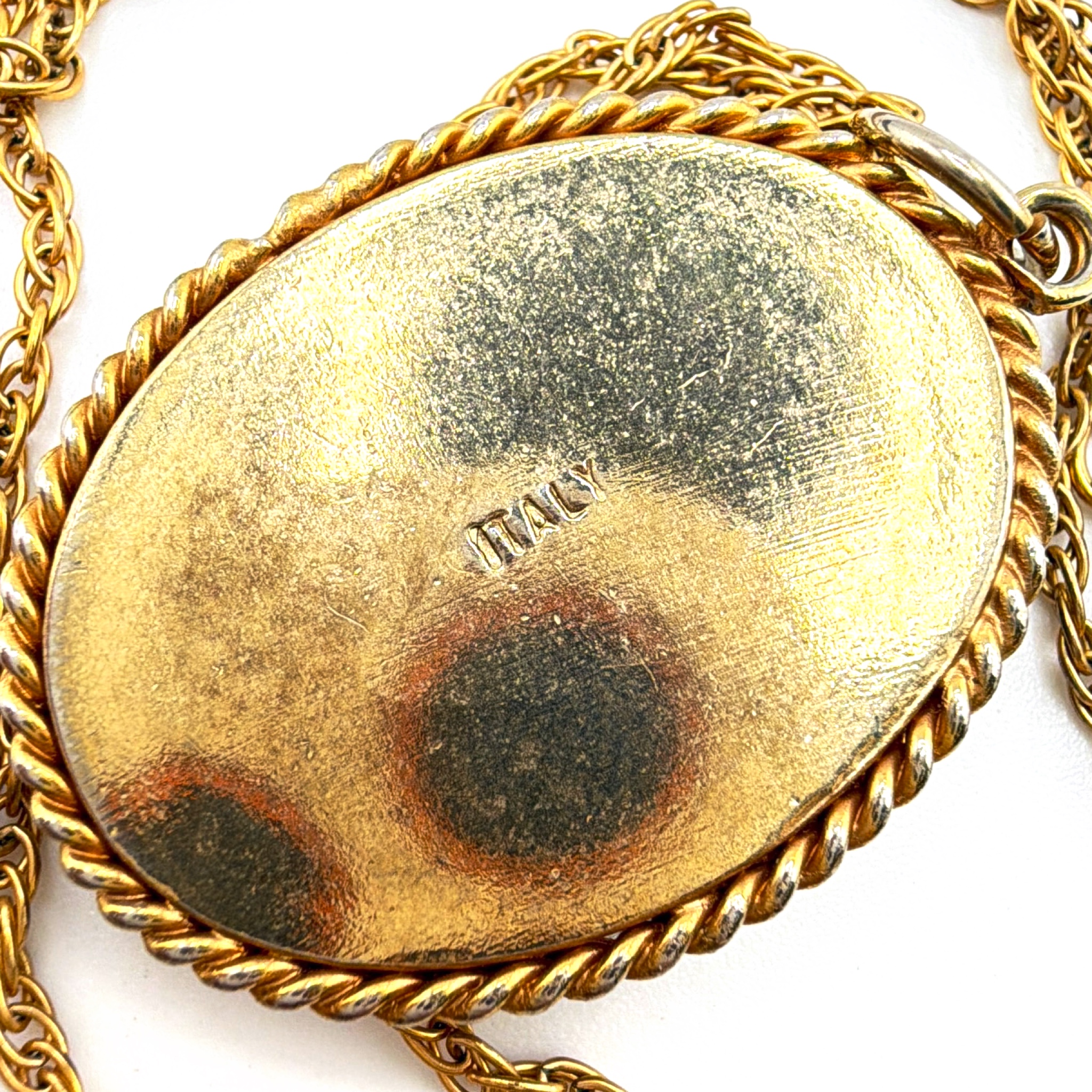 Mid-Century 50s–70s Gold Filled Italian Floral Micro Mosaic Pendant Necklace 12.57g 24 in — Detail