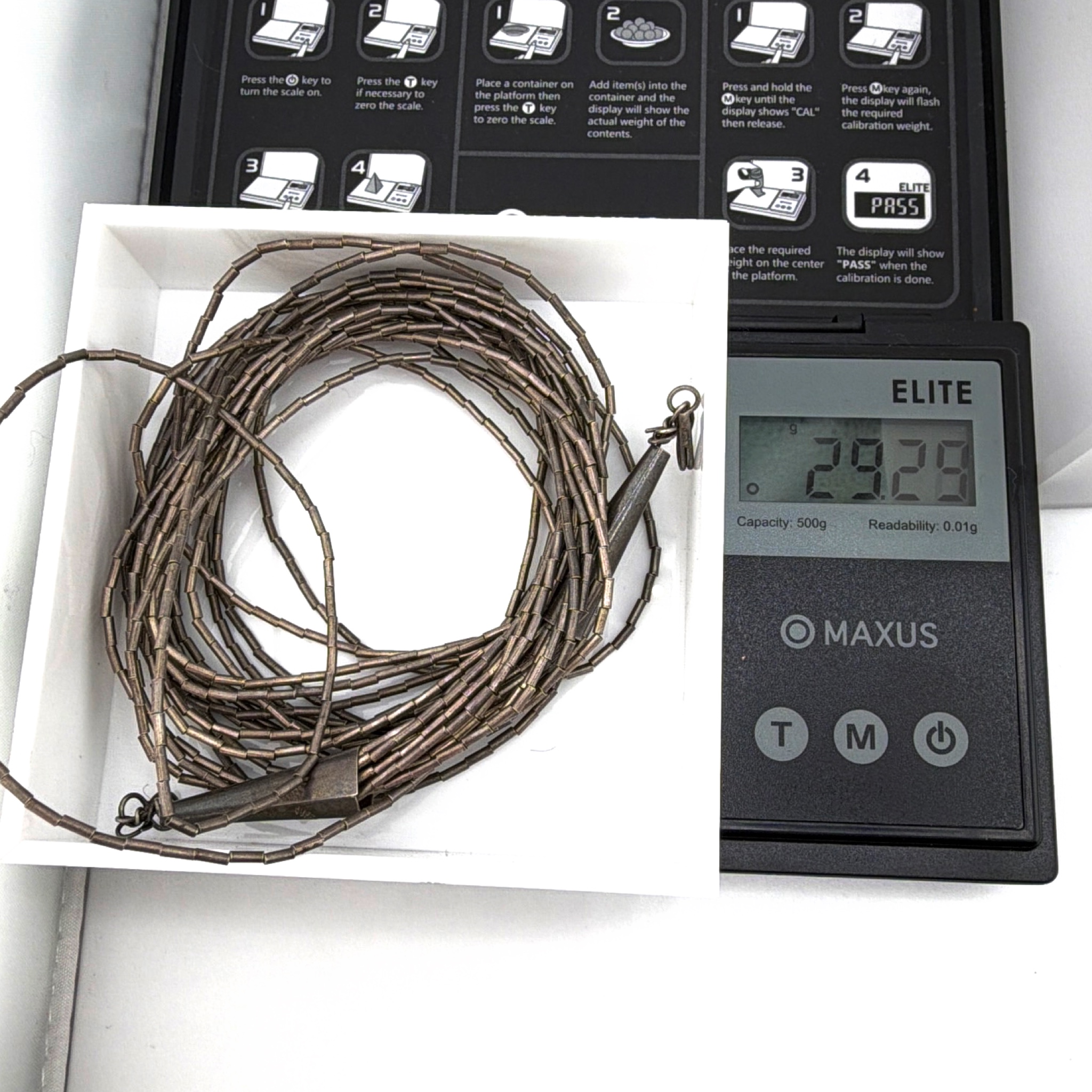 Southwestern Style Silver Tone Ten-Strand Liquid Silver Necklace 29.29g 19 in — For scale