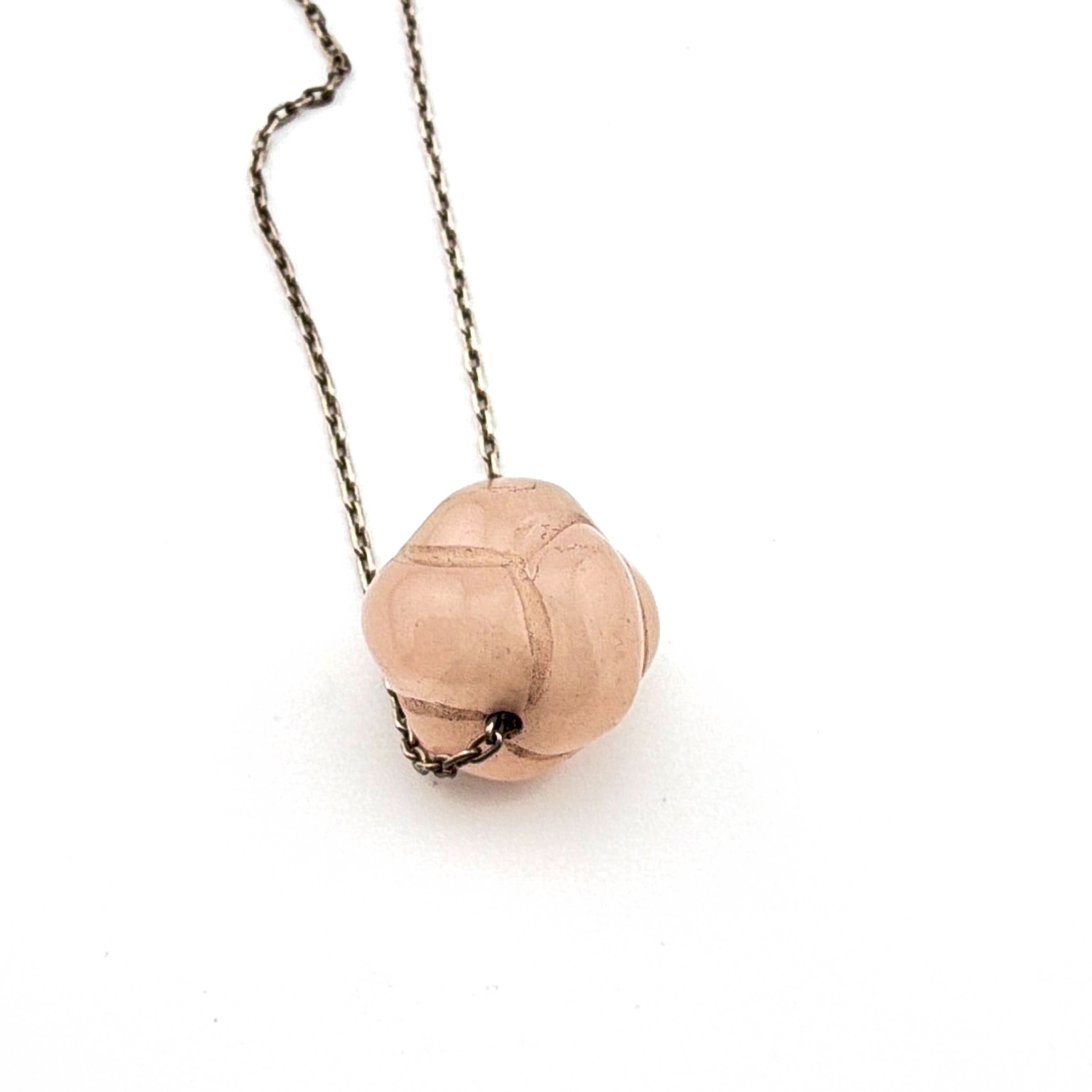 Sterling Carved Pink Stone Bead Pendant Necklace 17 in — Front